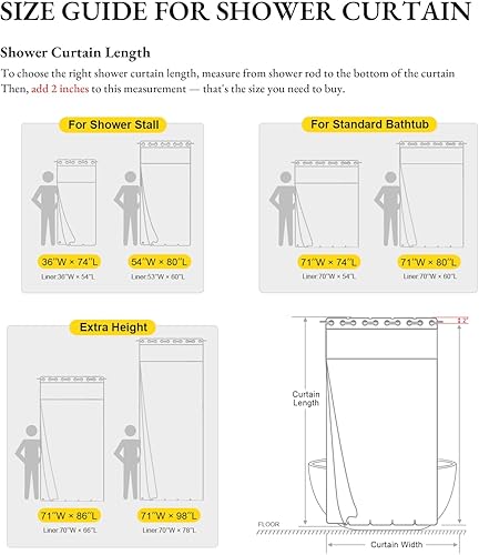 Miniatura 6 de Cortina de ducha de granja con forro a presión, no necesita ganchos, cortinas de ducha de tela con borlas para decoración rústica de baño, con