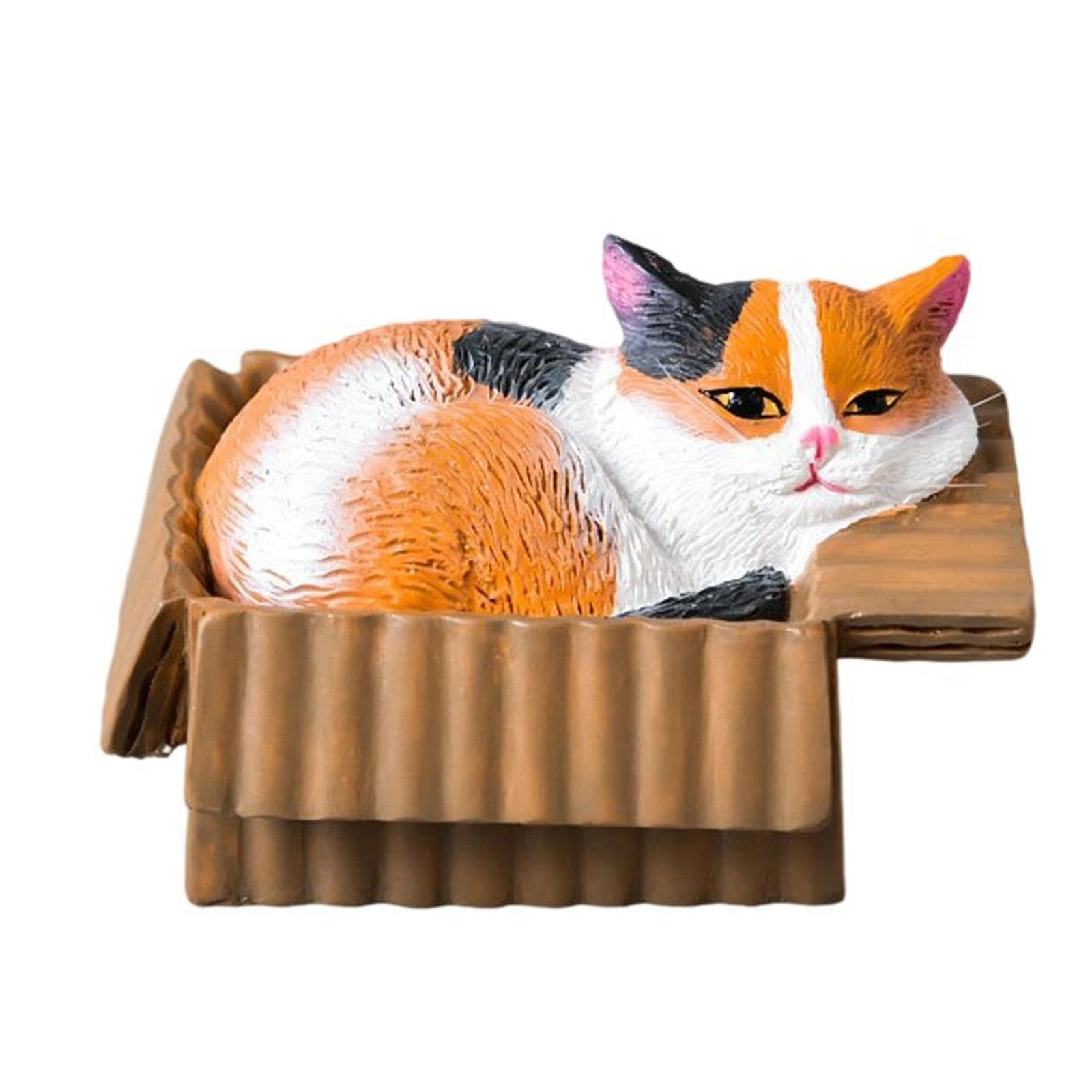 Sisyeuo Handcrafted Resins Cats in Box Statue Compacts Decorative Sculpture for Desktop Bookshelves Living Room Display Cats in Box Figurine Miniature Model Resins Ornament