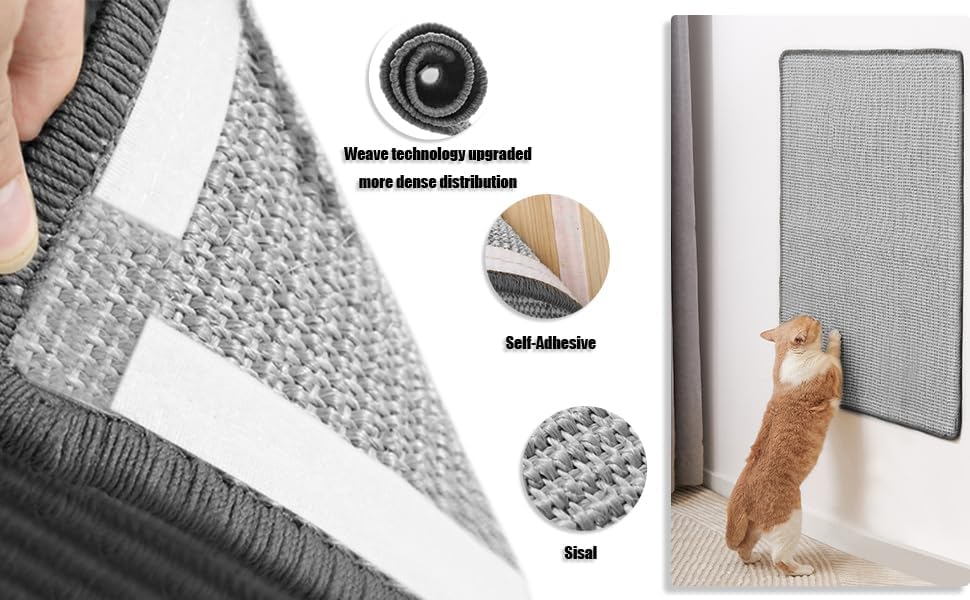 review Cat Scratcher Mat Natural Sisal Fabric Cat Scratching Pad Couch Protector Horizontal Floor Cat Carpet Easy Use for Indoor Cats, Grey, 8
