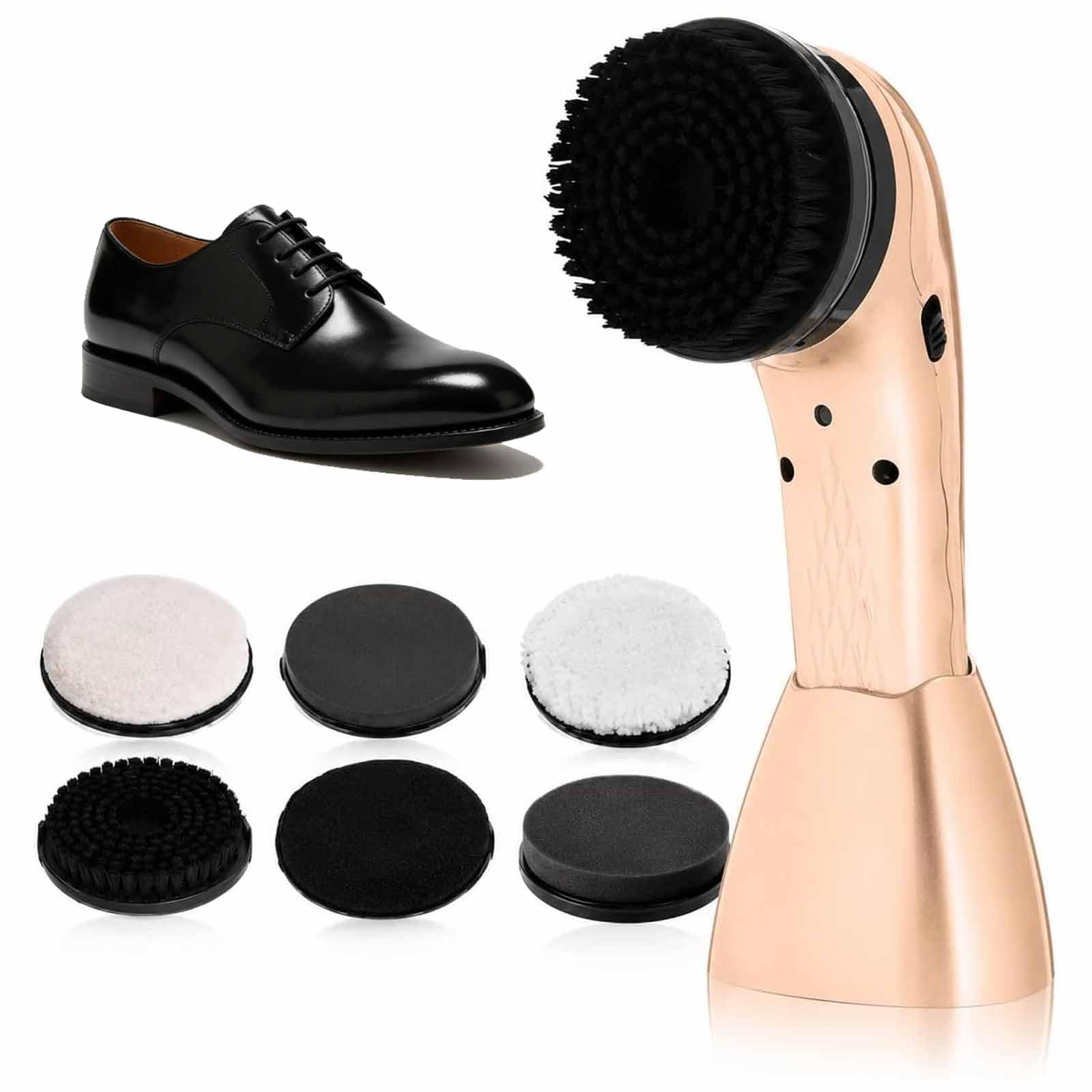 Kit De Cirage Électrique, Cireuse Électrique avec 6 Têtes De Brosse, Poignée Ergonomique Et Base De Rangement Compacte pour Le Nettoyage Et Le Polissage des Chaussures, Bottes