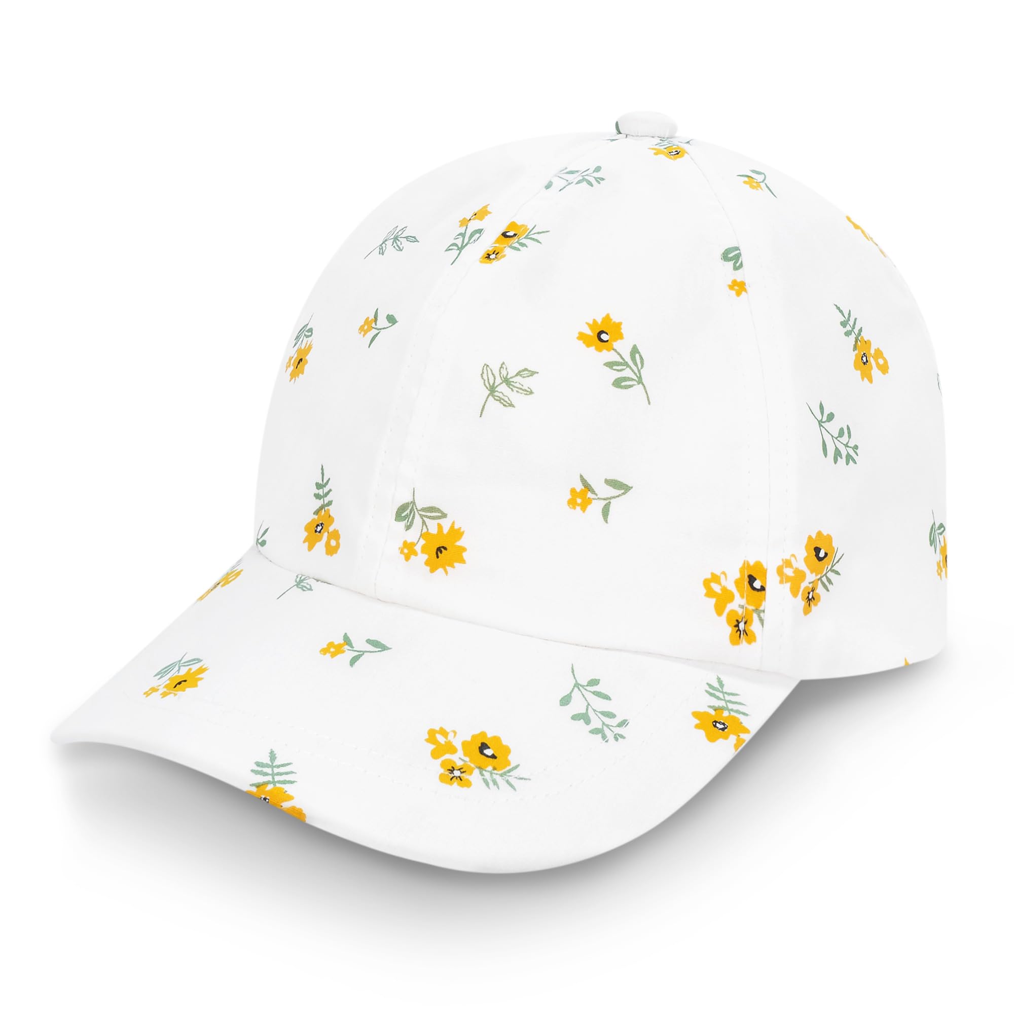 Jan & Jul Girls Yellow Flower ' Cotton Baseball Cap, Adjustable Trucker Hat For Toddlers (, Size L)