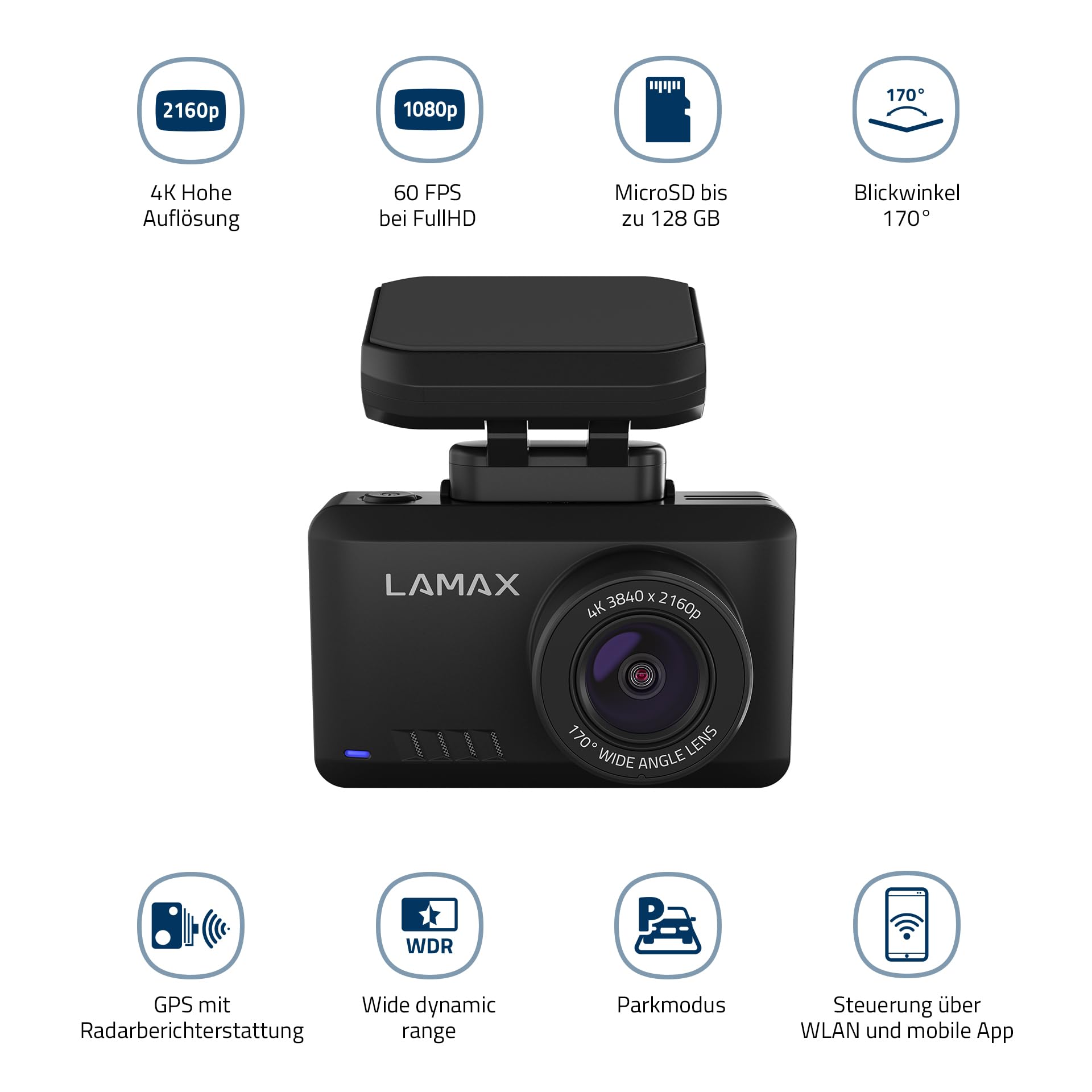 LAMAX Cámara de salpicadero T10 Real 4K con GPS, cámara de velocidad Allerts (50 países), WiFi + aplicación móvil, gran angular de 170°, soporte magnético, pantalla de 2.44 pulgadas, Full HD 60 FPS,