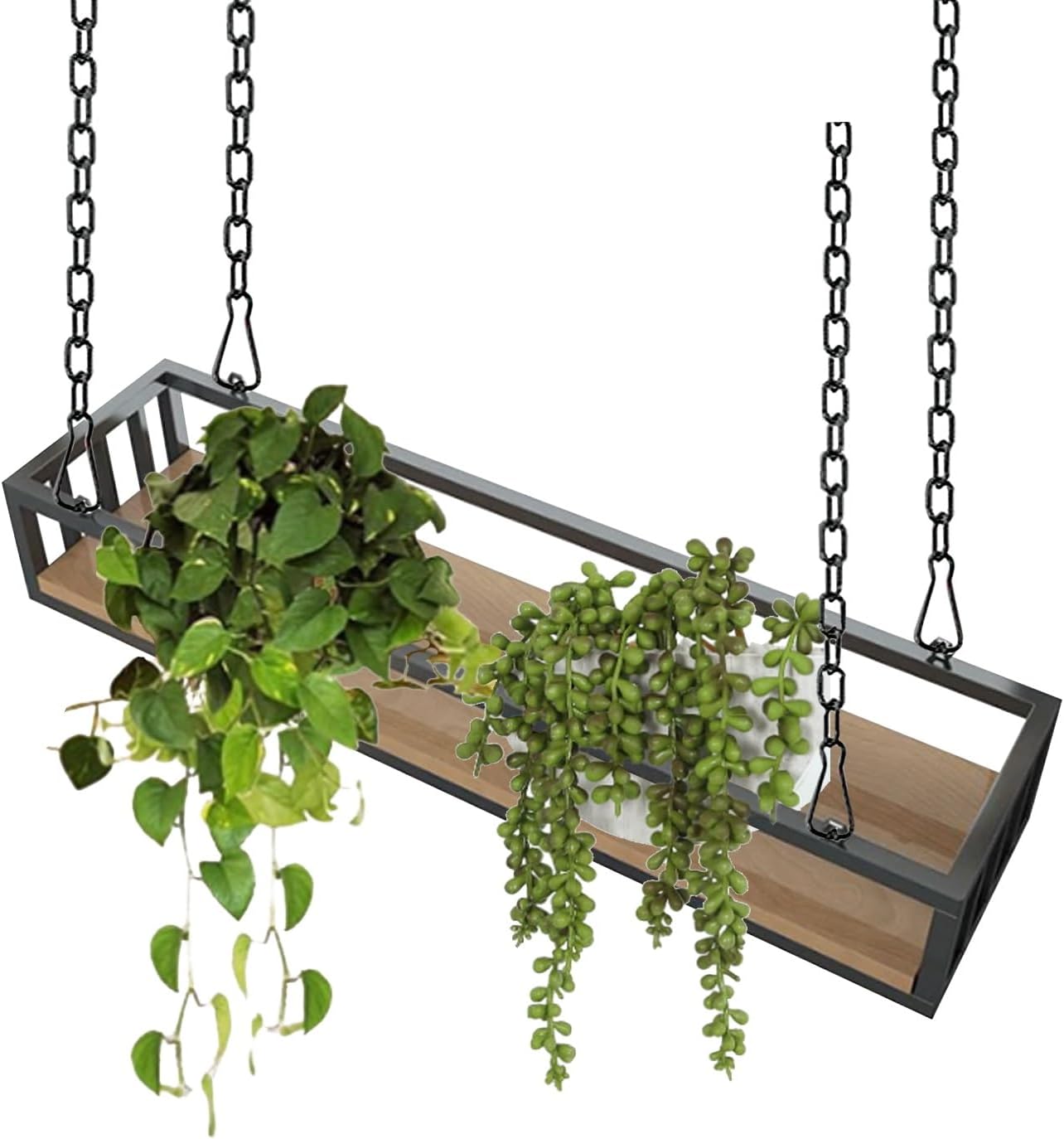 Metal Ceiling Hanging Shelf，Adjustable Ceiling Floating Shelves Suspended Storage Shelving Plants Hanger Flower Pot Rack Wall Mounted Decorations Display Rack(140x25x15cm)