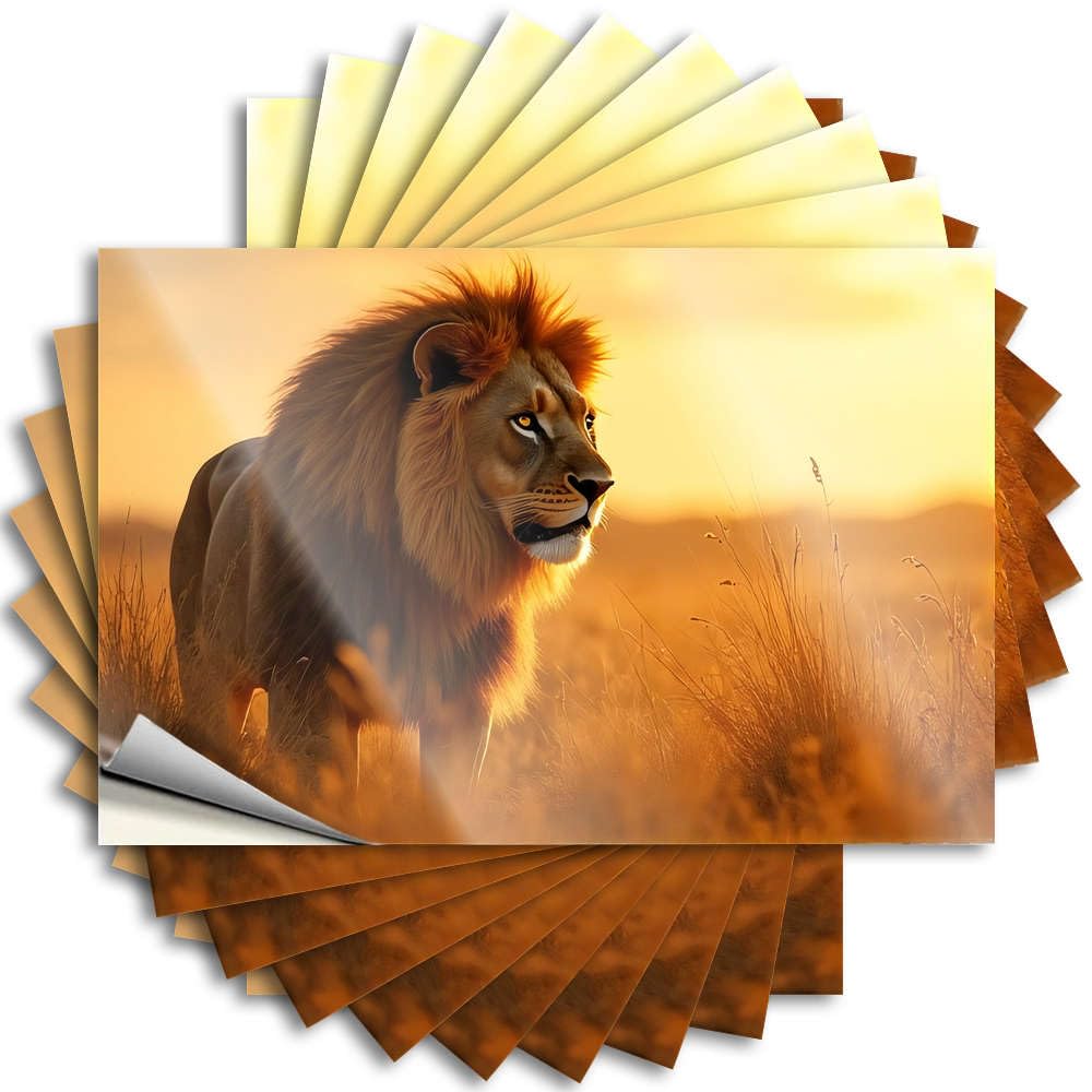 Quote Funky Room Decor Easy Apply | Lion Standing in Golden Grass At Sunset Aesthetic Laptop Peel and Stick(6X9CM)