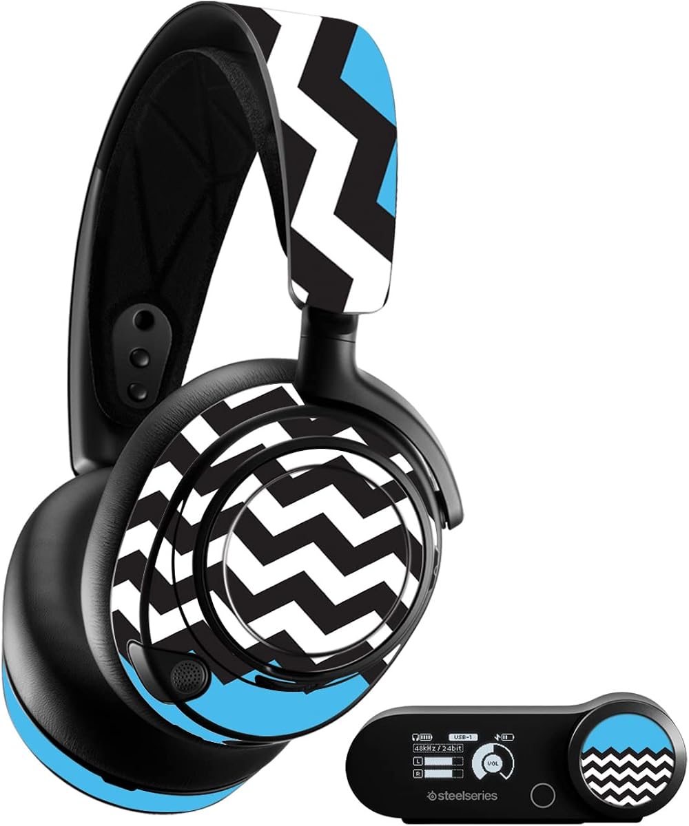 MightySkins Skin Compatible with SteelSeries Arctis Nova Pro - Baby Blue Chevron | Protective, Durable, and Unique Vinyl Decal wrap Cover | Easy to Apply, Remove, and Change Styles | Made in The USA
