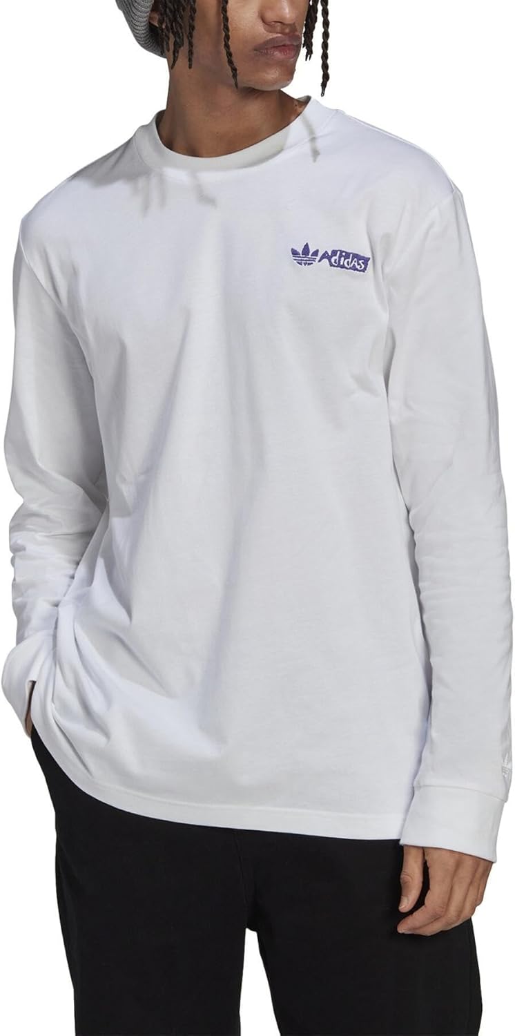 adidas Originals Box Logo Long Sleeve Men's Cotton T-Shirt, White