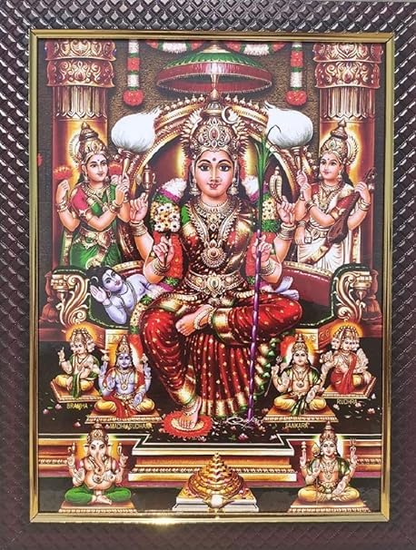 Mythology Centre Sri Lalitha Tripura Sundari Devi Photo with Wooden Frame (Brown, 32 x 23 cm),Wall Mount
