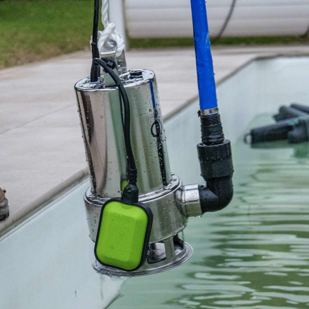 Pompe vide cave 1100W - Corps Inox - Eaux chargées - Inondation - Hauteur refoulement 9,5m - Câble alimentation 10m