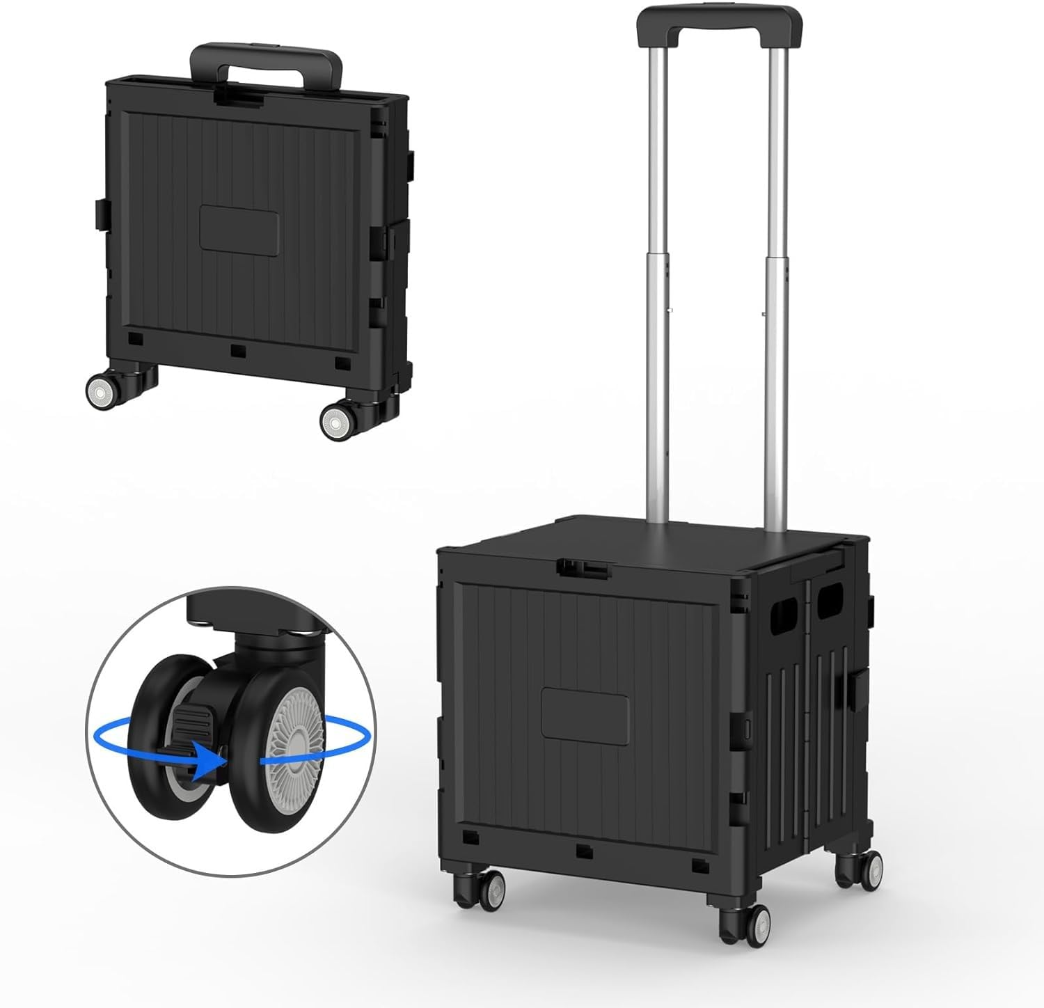 Carrito de la compra de 4 ruedas con rotación de 360° y mango telescópico, carrito plegable ideal para camping, compras, viajes y aventuras al aire libre