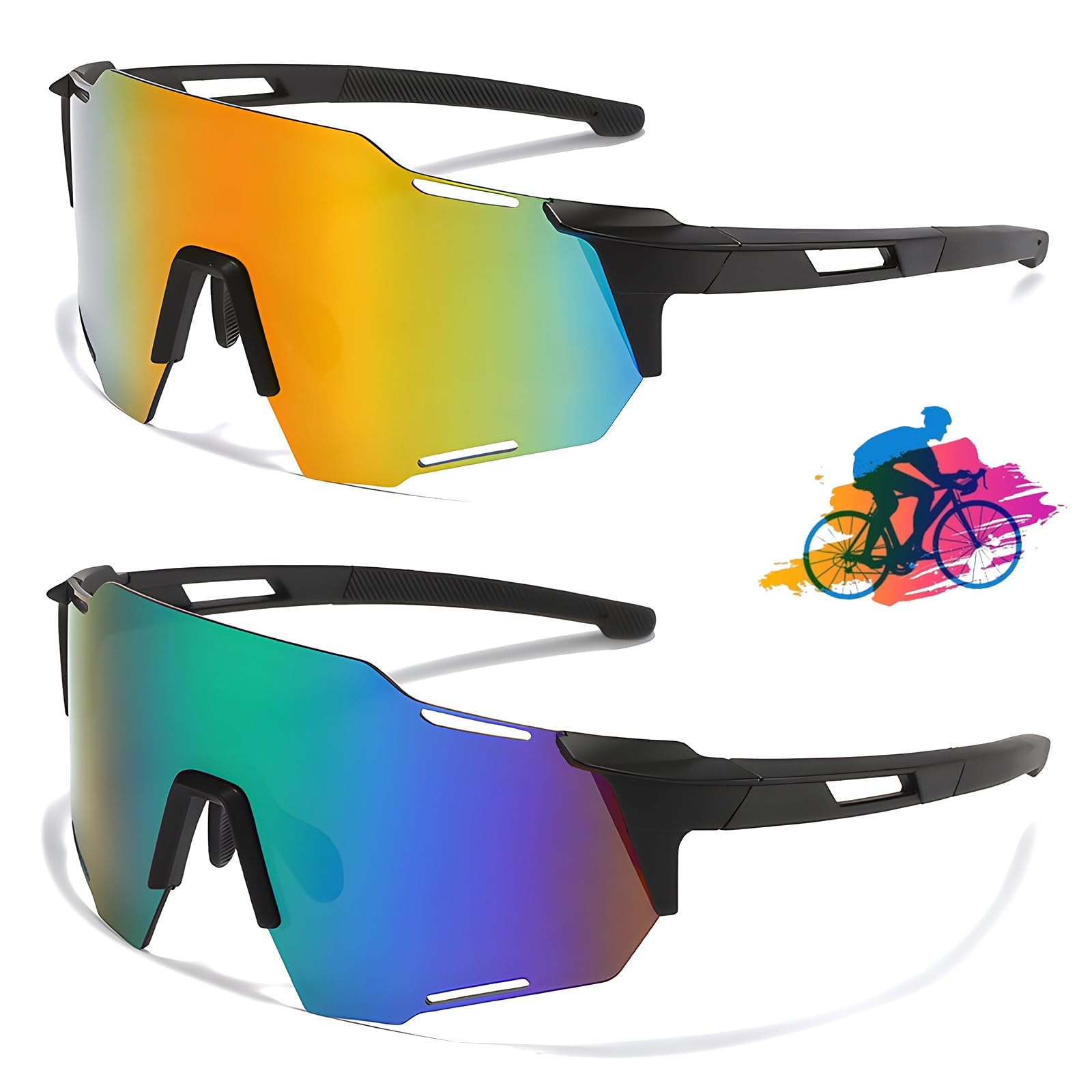 Vueinrg 2 Piezas Gafas de Ciclismo Polarizadas para Hombres Mujeres Gafas Deportivas TR90 Marco Gafas de Ciclismo Gafas Protectoras UV400 Gafas de Sol a Prueba de Viento a Prueba de Polvo