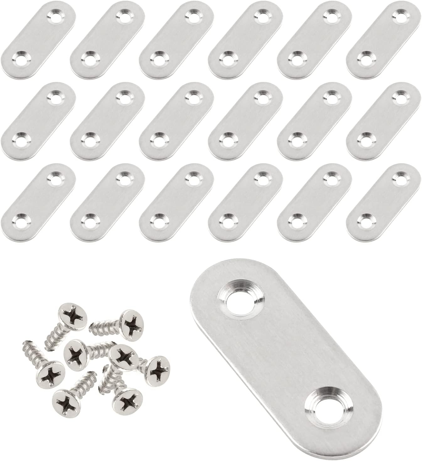 VinBee 30 Pcs Flat Straight Corner Brace Plates with Fixing Screws Metal Joining Plate Bracket for Wood Fixing Connector Straight Repair Fixing Brackets Heavy Duty 2 Holes - 1.57x0.6x0.08 Inch