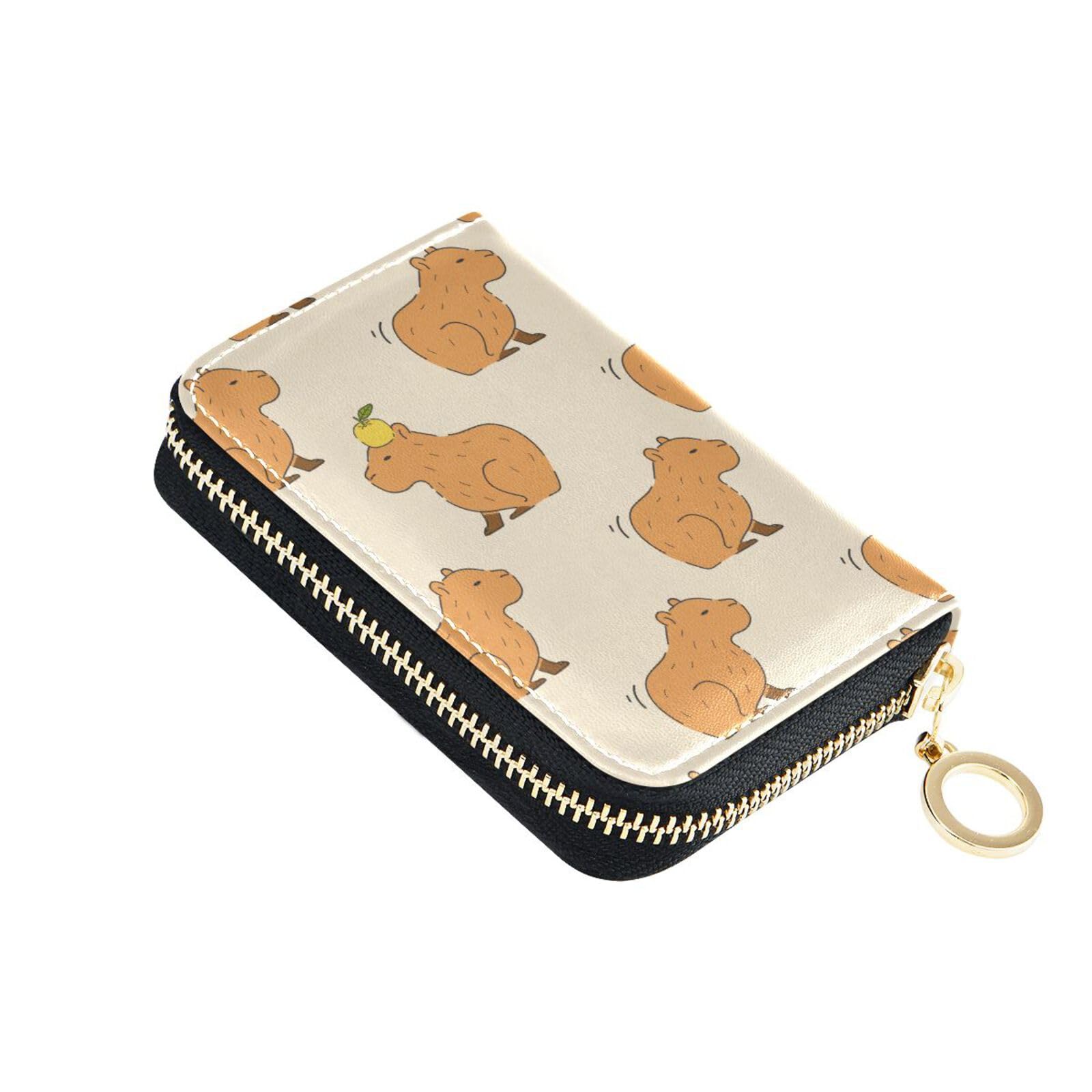 Sletend Cute Capybara RFID Credit Card Holder Leather With Zipper Card Case Wallet for Women Girls
