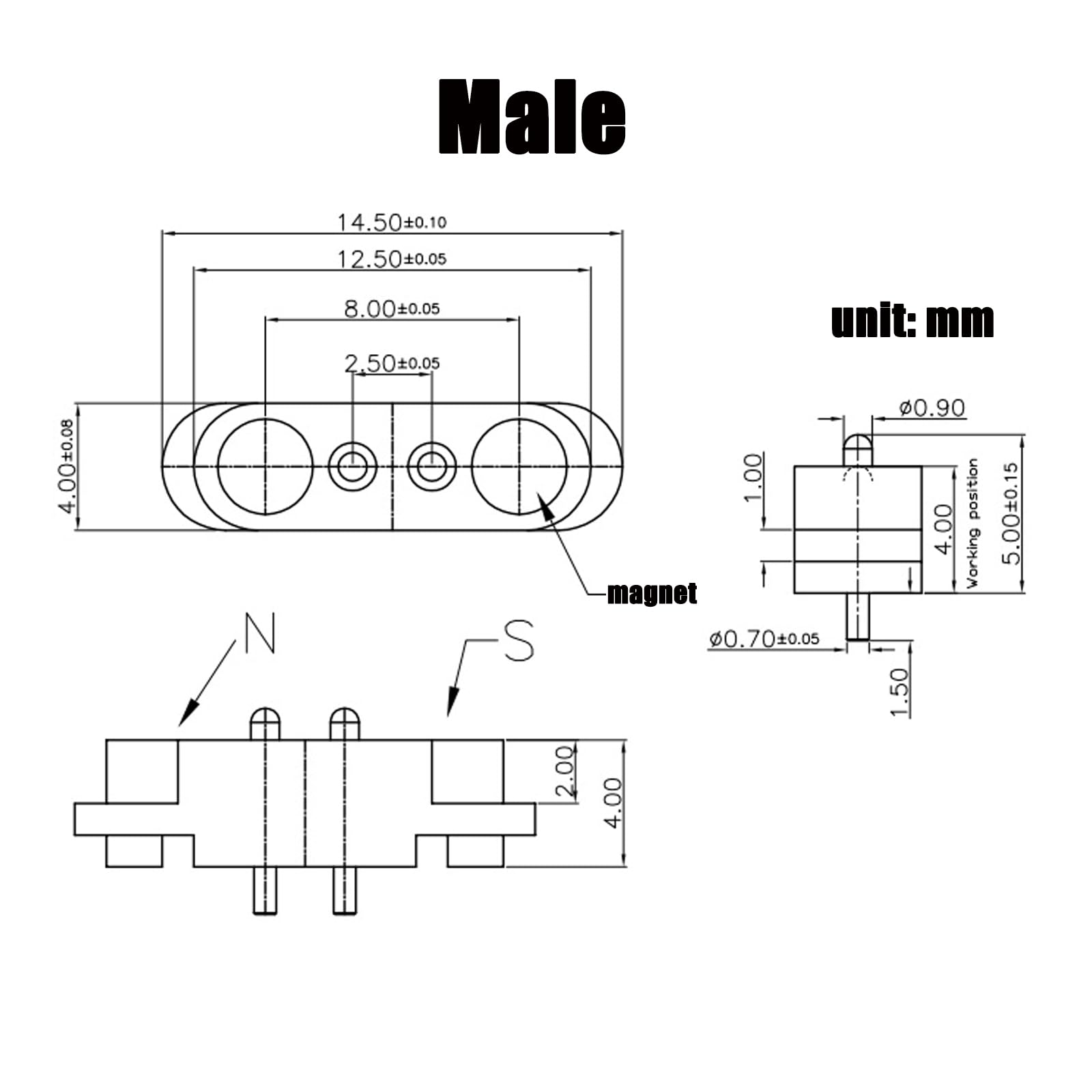 2 Pair Magnetic Pogo Pin Connector, 2/3/4/5P 2A Pogopin