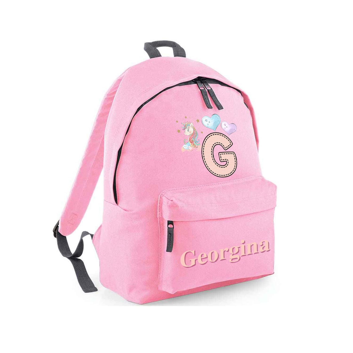 Hoolaroo Personalised Unicorn Letter Backpack for Girls Large 18L Kids Rucksack Pink Purple Design School Bag for Nursery and Toddlers Customisable Children's Baby Pack 42x31x21cm