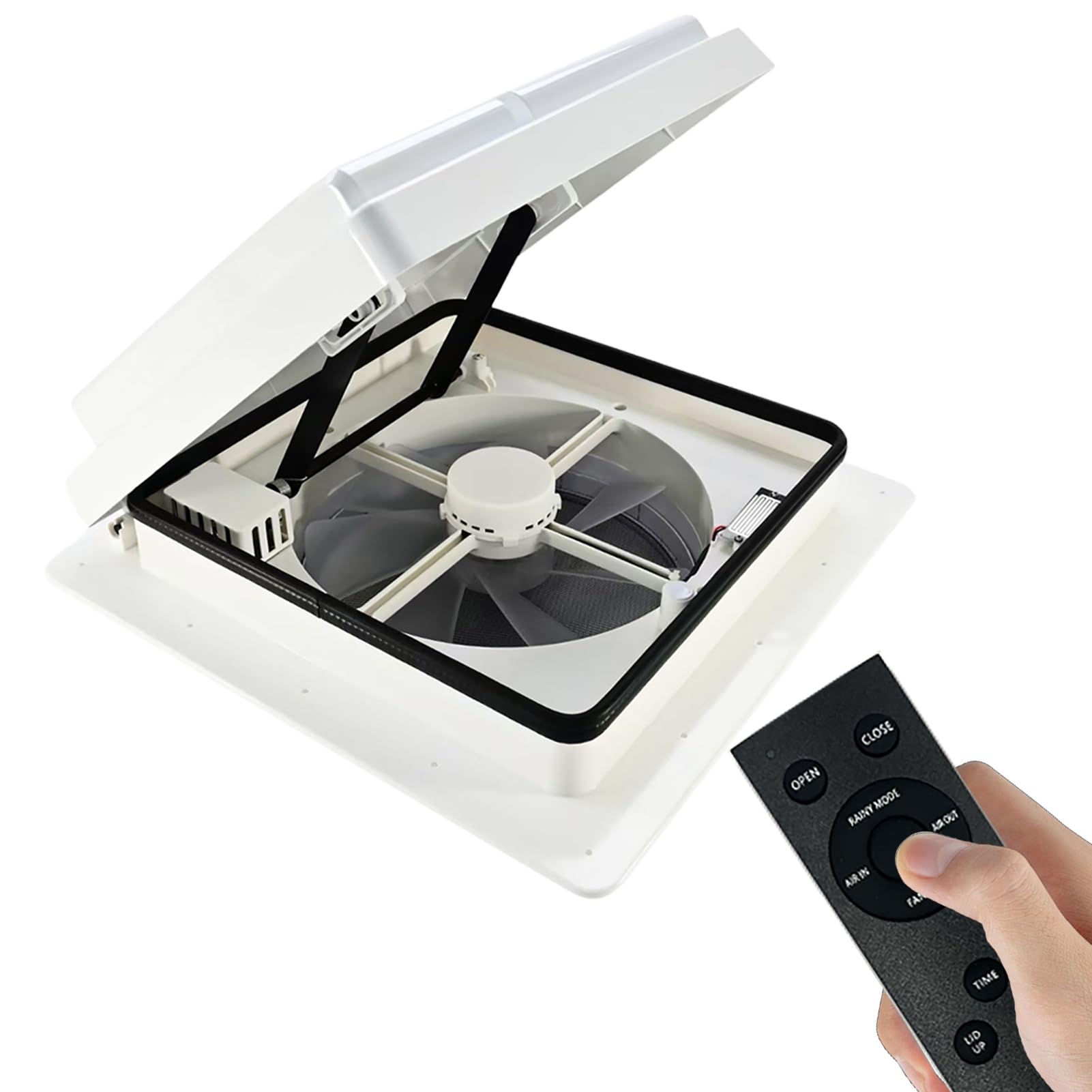Photo 1 of 2012 RV Roof Vent Fan Quiet 4 Speed-Reversible Air Ventilation RV Exhaust Fan Replacement with Remote Control, Built-in Rain Sensor 12V 14.17'' 360 mm for RV Roof Vent/Camper Trailer Bathroom - White