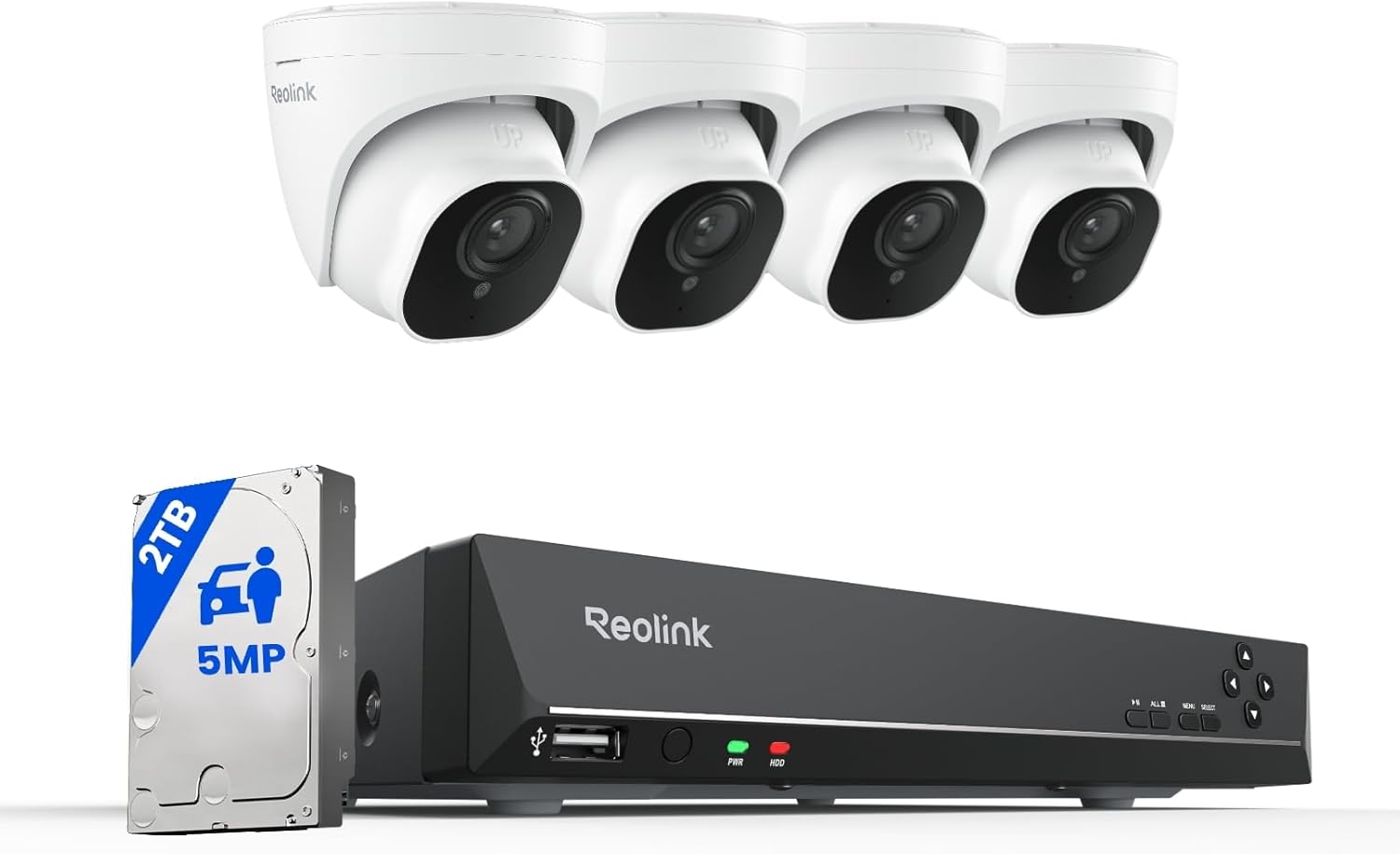 Reolink 4K NVR 8CH PoE CCTV Security Camera System, with 2TB HDD and 4X 5MP Motion Detection Outdoor PoE IP Cameras, 100ft Night Vision Remote Access, RLK8-520D4-5MP
