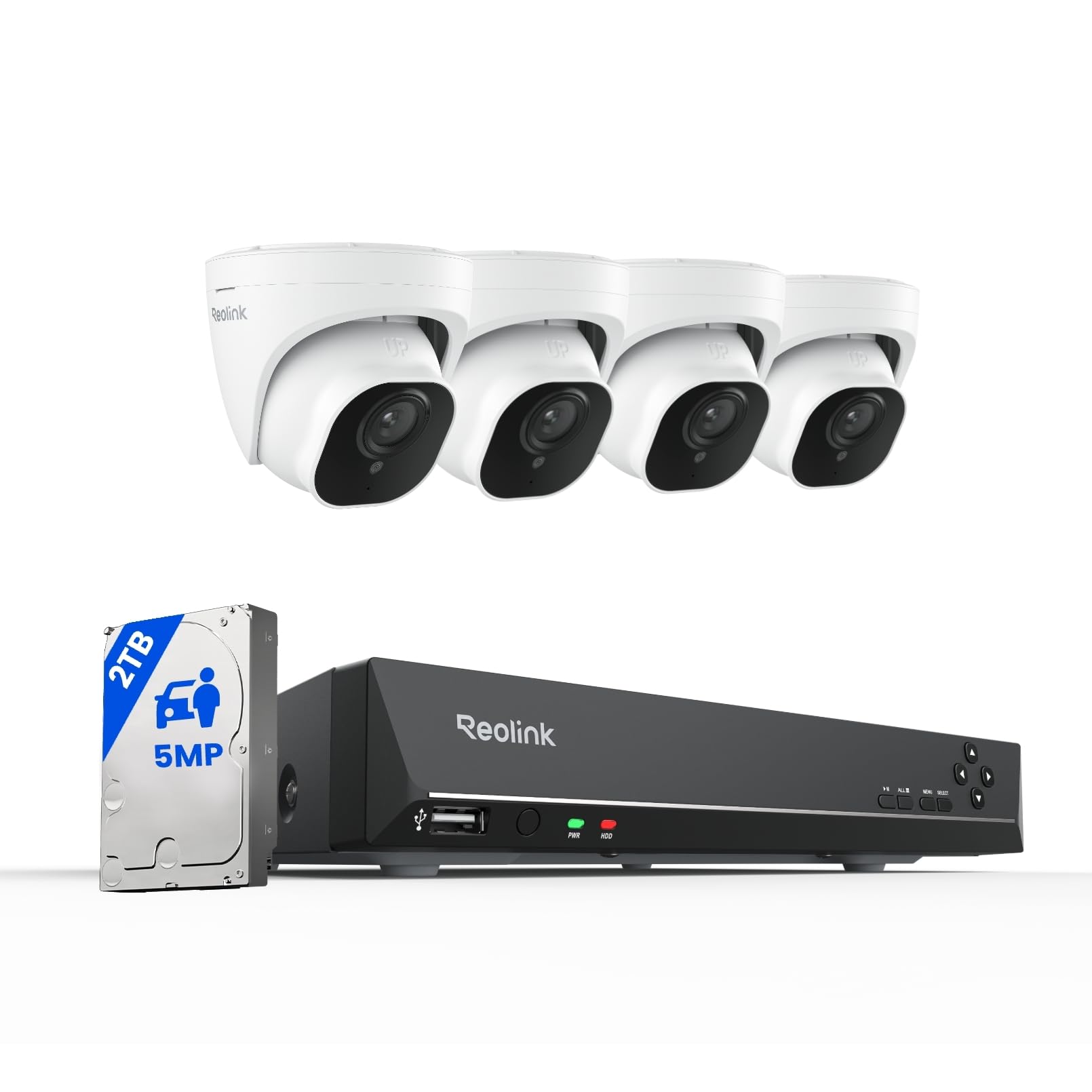 Reolink4K NVR 8CH PoE CCTV Security Camera System, with 2TB HDD and 4X 5MP Motion Detection Outdoor PoE IP Cameras, 100ft Night Vision Remote Access, RLK8-520D4-5MP