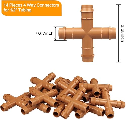 Miniatura 2 de Accesorios de riego por goteo en T de cruz de púas para tubería de riego de 12 pulgada (0.600 pulgadas de ID), 14 piezas de conectores de 4 vías de