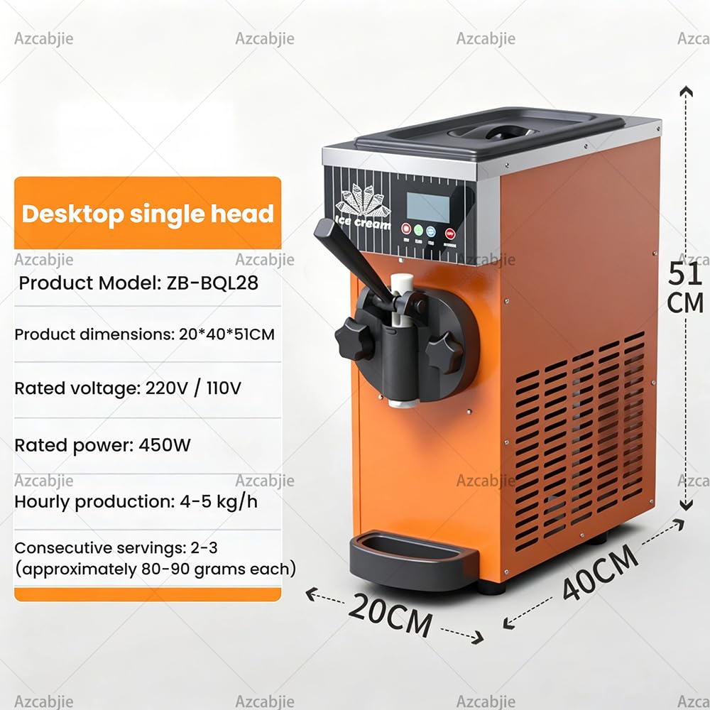 450-W-Tischgerät für Softeis in Einer Geschmacksrichtung, 4–5 kg/h hohe Leistung, LCD-Touchscreen, ideal für Cafés, Restaurants, den privaten Gebrauch und Dessertgeschäfte Orange-220V