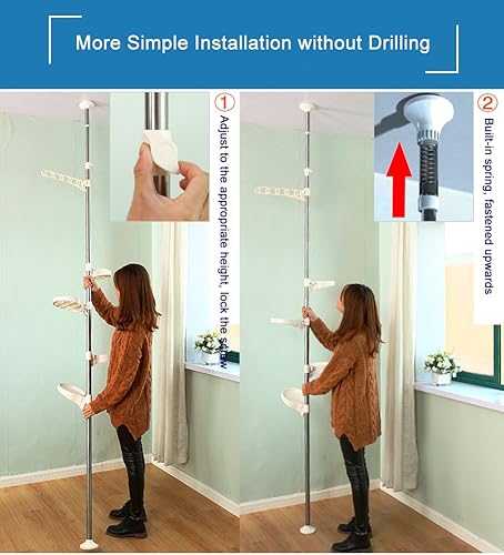 Miniatura 6 de Baoyouni - Soporte para plantas de interior barra de tensión de metal soporte para flores ahorro de espacio maceta floral estante para colgar Marfil