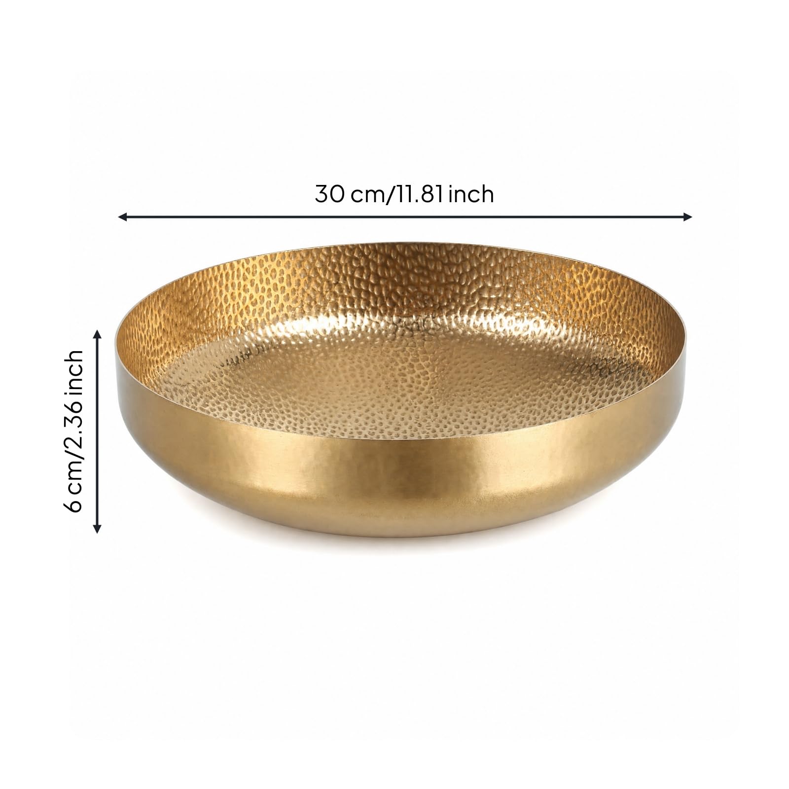 Amagogo de Acero Inoxidable Fuente Cuenco y Bandeja con Textura Abollonada y Resistente al Óxido Diario Estable Apto para Ensaladas y Guarniciones Adecuado, Dorado, 30CM