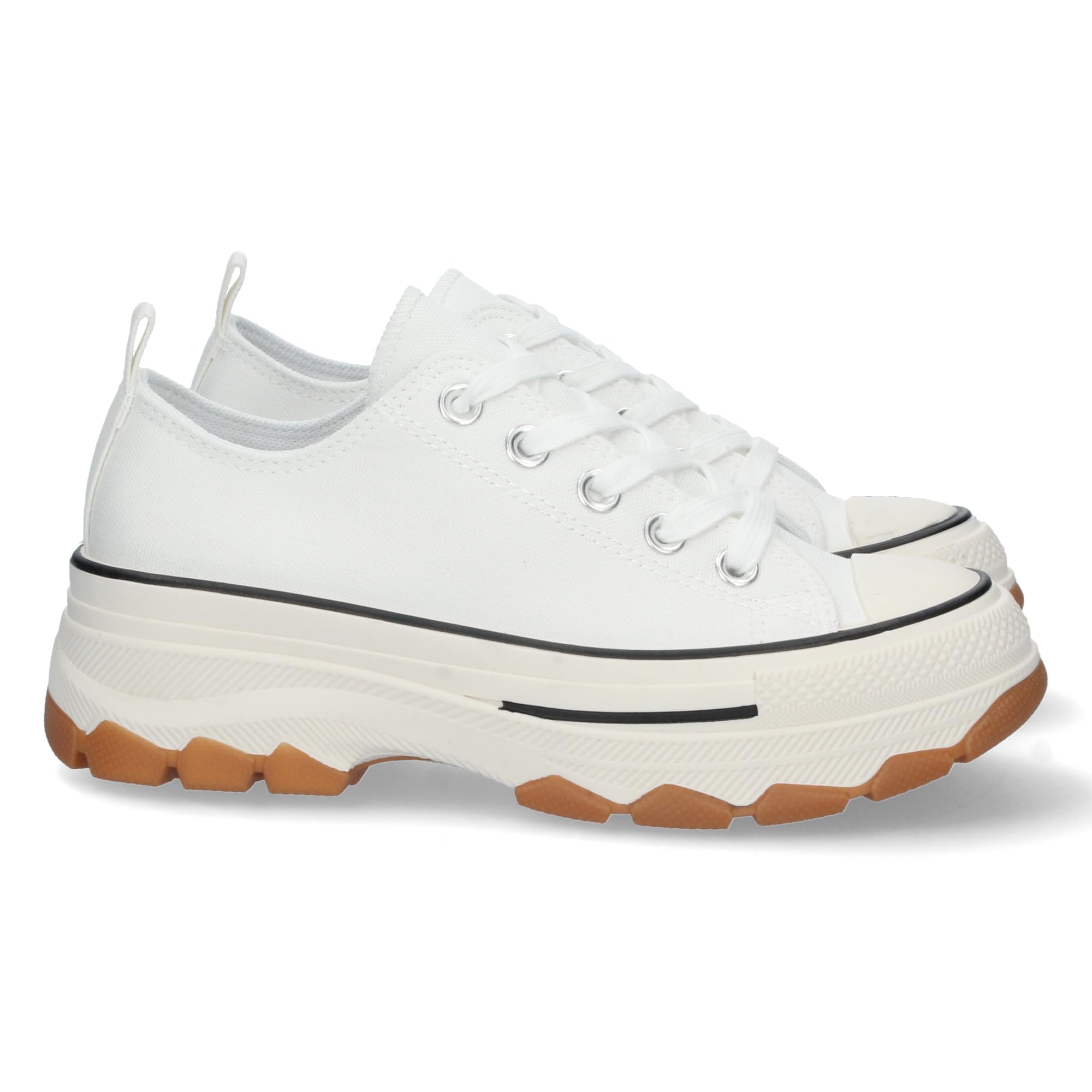 shoes&blues.es Zapatilla de Plataforma para Mujer, Comoda, Estilo Bamba, Material de Lona, y Cierre de Cordones