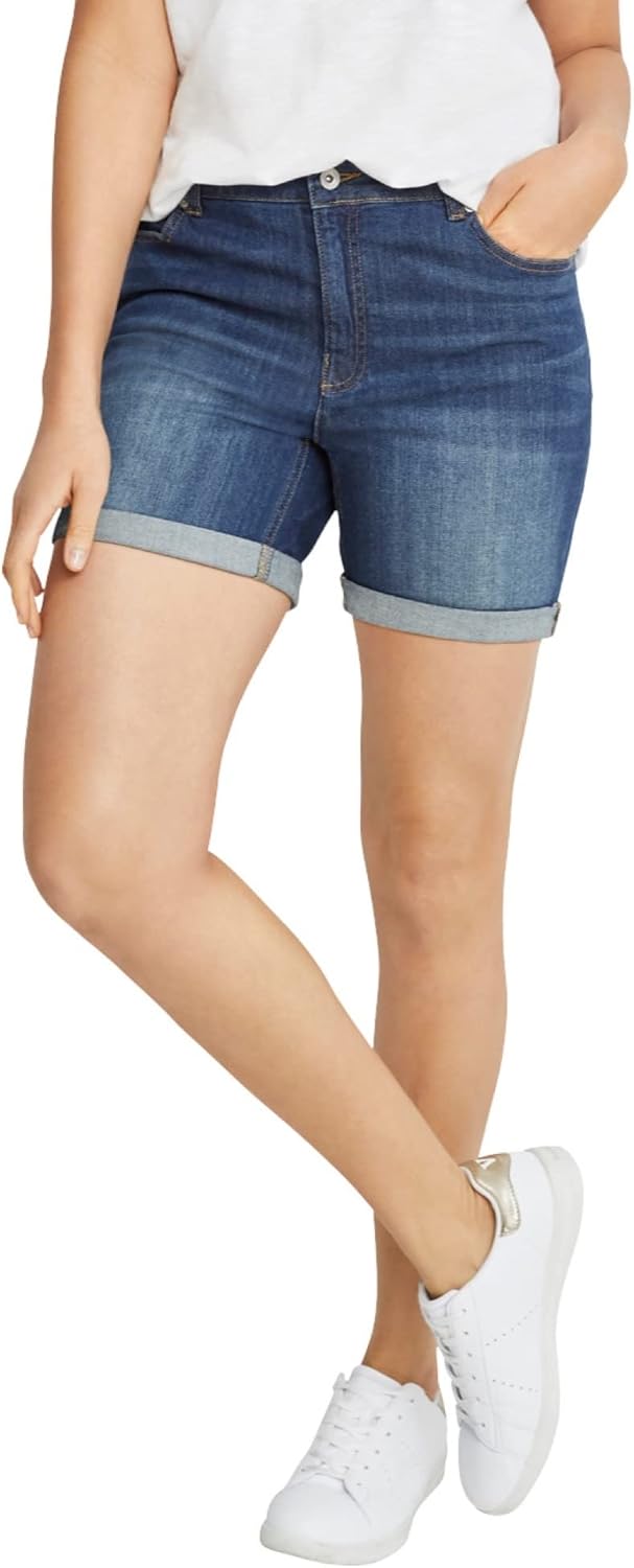 ellos Plus Size Rolled Hem Denim Shorts