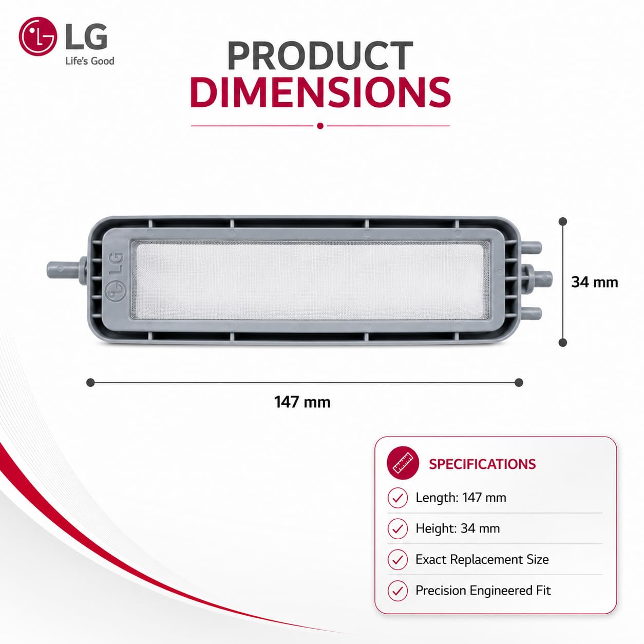LG Original Fusselfilter für LG Halbautomatische Waschmaschine (5230FW3160G) | Original Staubfilter, Fusselfänger, Abfallsammler, Netz Jali Ersatzteil (1 Stück)