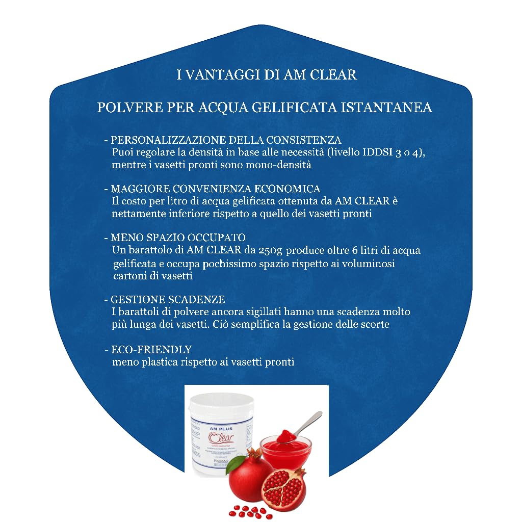 AM CLEAR, Acqua Gelificata, Polvere per 55 Vasetti da 125g, Gusto Granatina