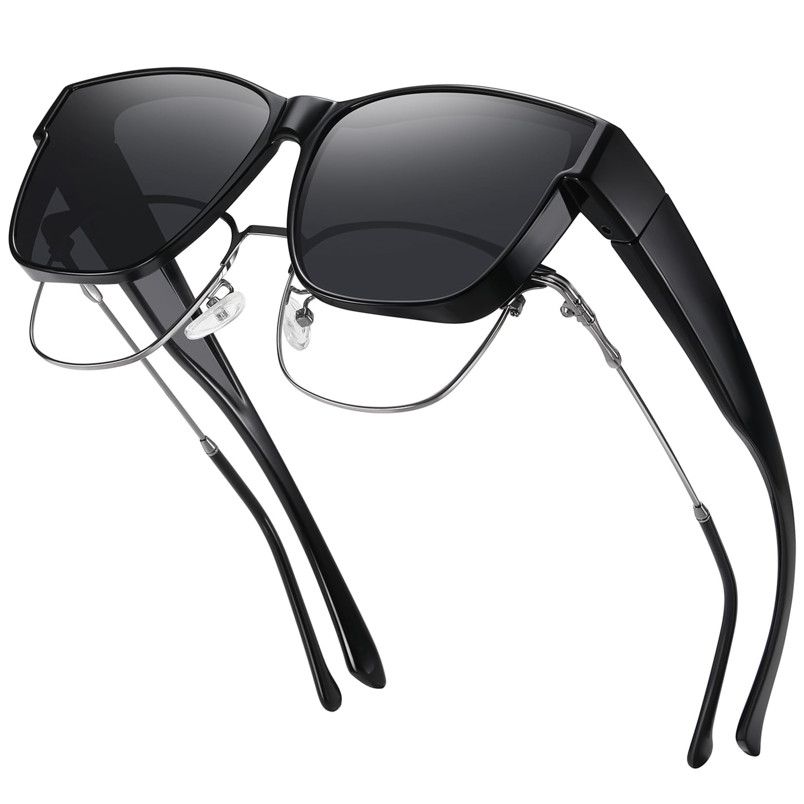 Überglas-Sonnenbrille für Herren und Damen, leichte, quadratische polarisierte Sonnenbrille, zum Tragen über Brillen, UV-Schutz
