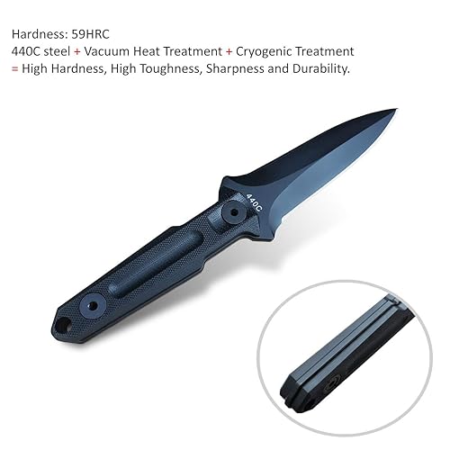 Miniatura 4 de hyhy Cuchillo de hoja fija táctico, cuchillo recto de doble filo, cuchillo de supervivencia, hoja fija, mango de acero 440C 59HRC G10, con funda