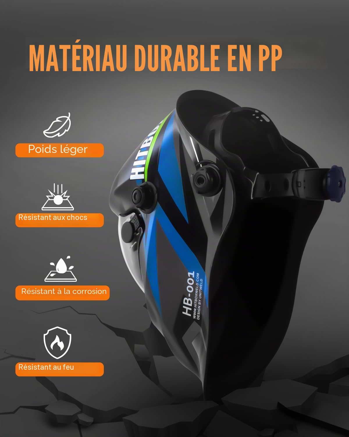 HITBOX Casque Soudage Automatique Solaire, DIN 4/9‑13, MIG TIG ARC | alimenté par énergie solaire, obscurcissement automatique, champ de vision réglable, pour soudage MIG TIG ARC