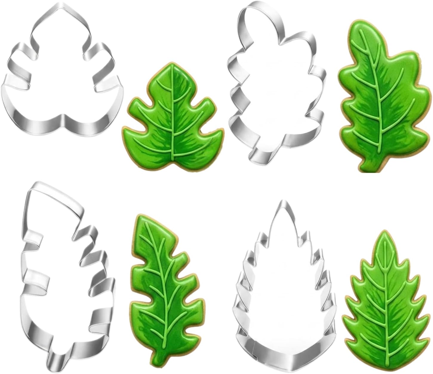 - LUBTOSMN Tropical Leaves Cookie Cutter Set-4 Piece- Oak, Monstera, Fern Leaf, Tropical Leaves Cookie Fondant Biscui Cutters