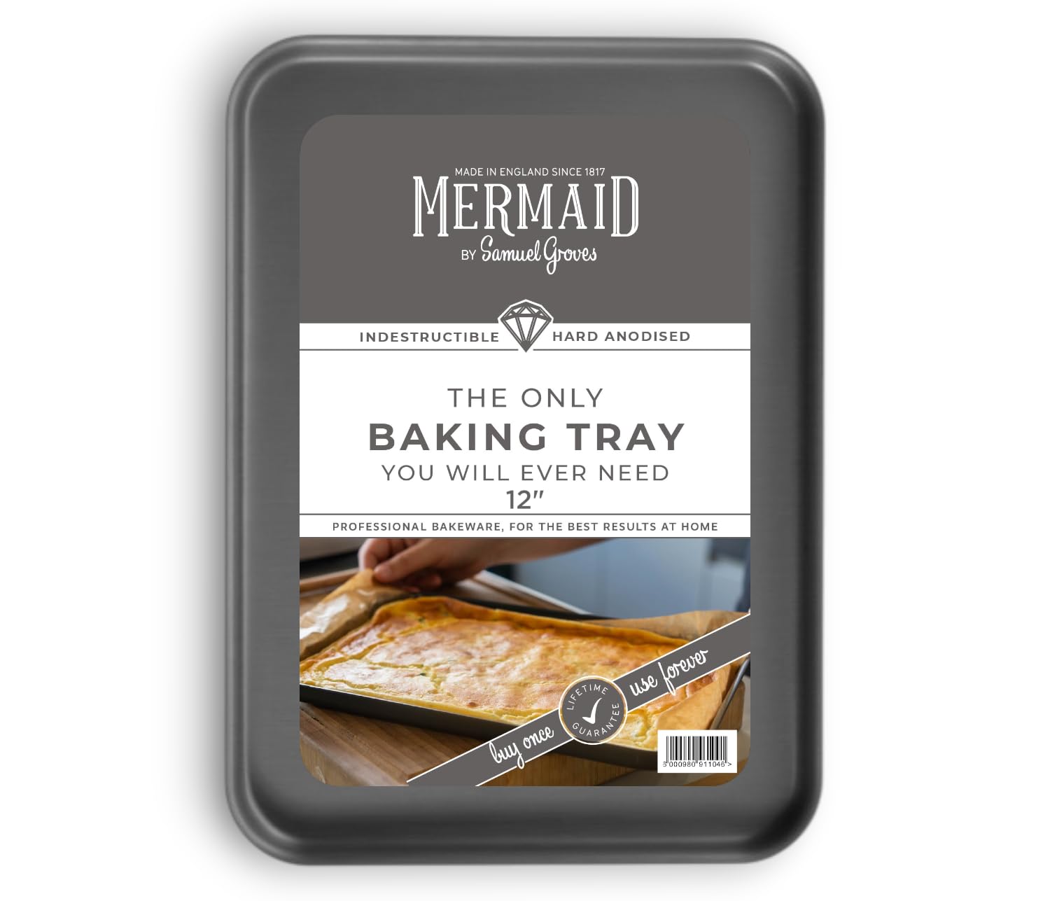 Mermaid Dark Grey 12" Hard Anodised Baking Tray Uk-Made By Samuel Groves – Heavy-Duty Aluminium Baking Sheet Pan/Cookie Sheet & Roasting Tray, Naturally Non-Stick, Oven-Safe 260°C