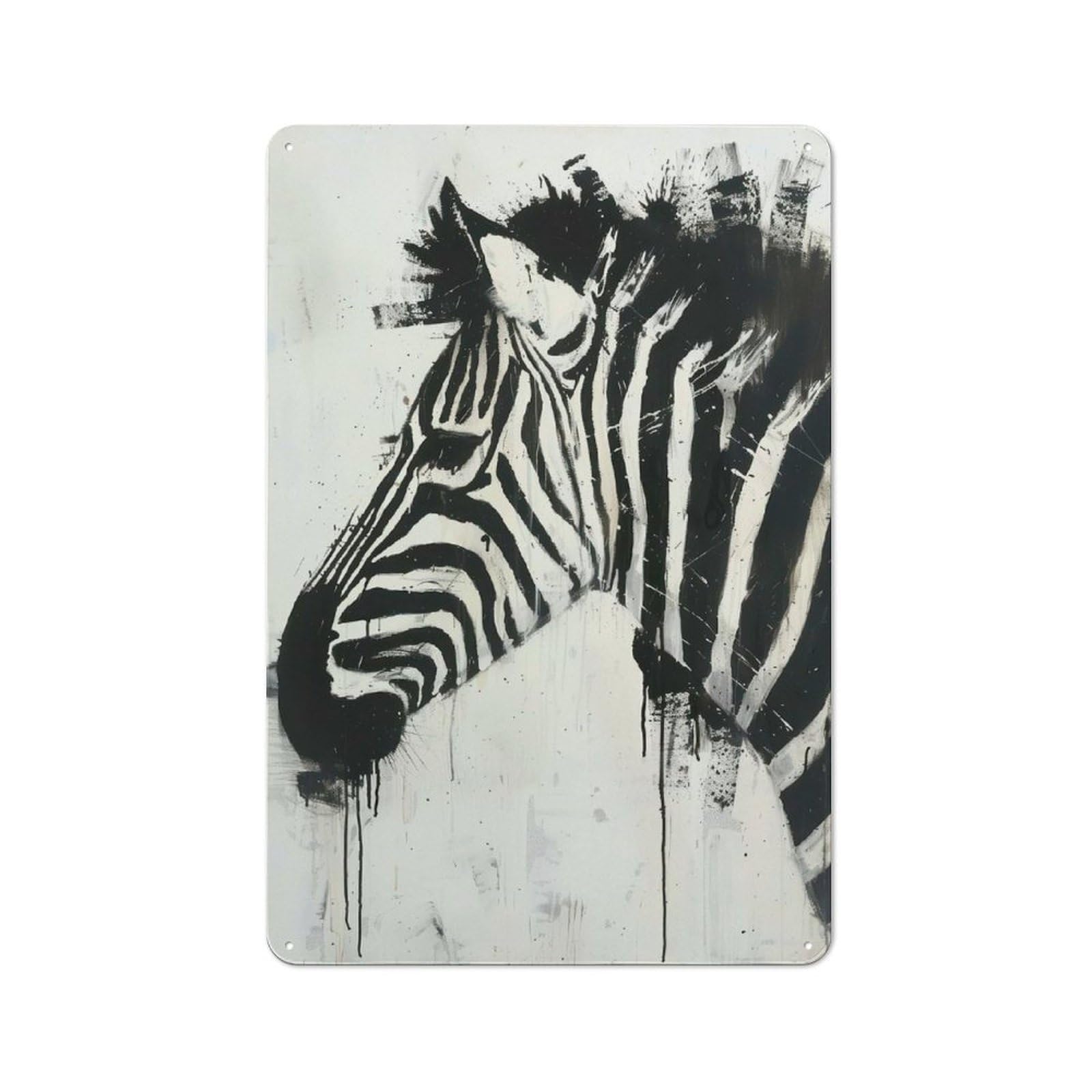 Junmoney Zebra Elegance Painting Tin Wall Plaque 30X20cm With For Living Room Or Hallway, For Garage, Workshop And Man Cave Decoration