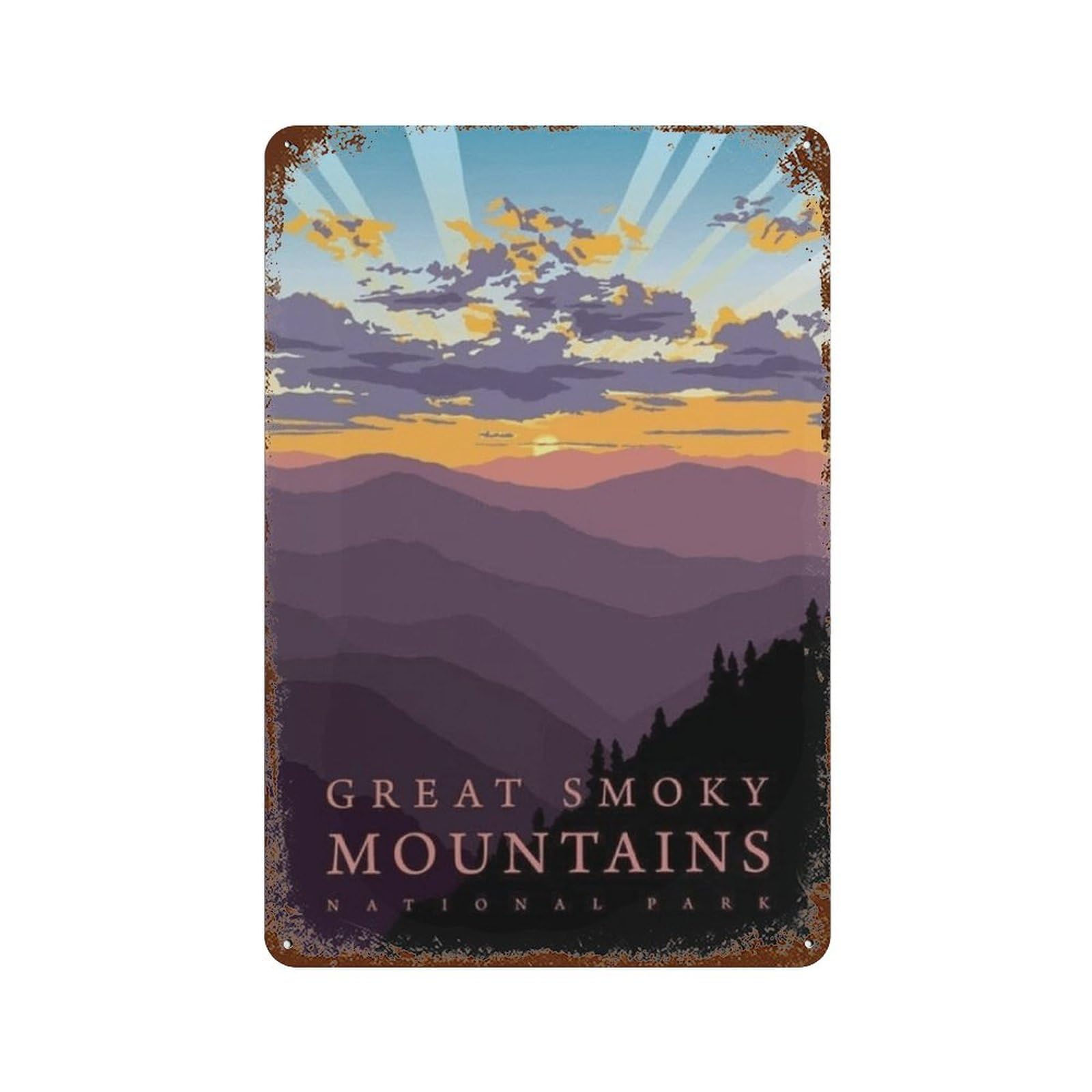 WOTDKG Great Smoky Mountains San Miguel Park Sunset,Tin Sign Vintage Wall Poster Retro Iron Painting Metal Plaque Sheet for Bar Cafe Garage Home Gift Birthday Wedding(30x40cm 12x16 inch-F9