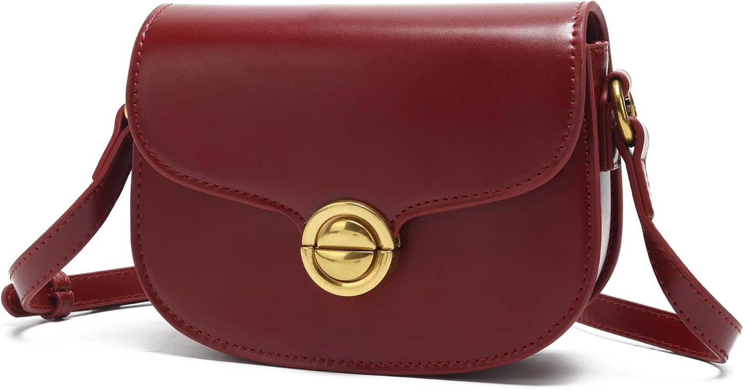 Women's small crossbody bag, vintage saddle-shaped shoulder bag, PU leather mini wallet with adjustable shoulder strap.