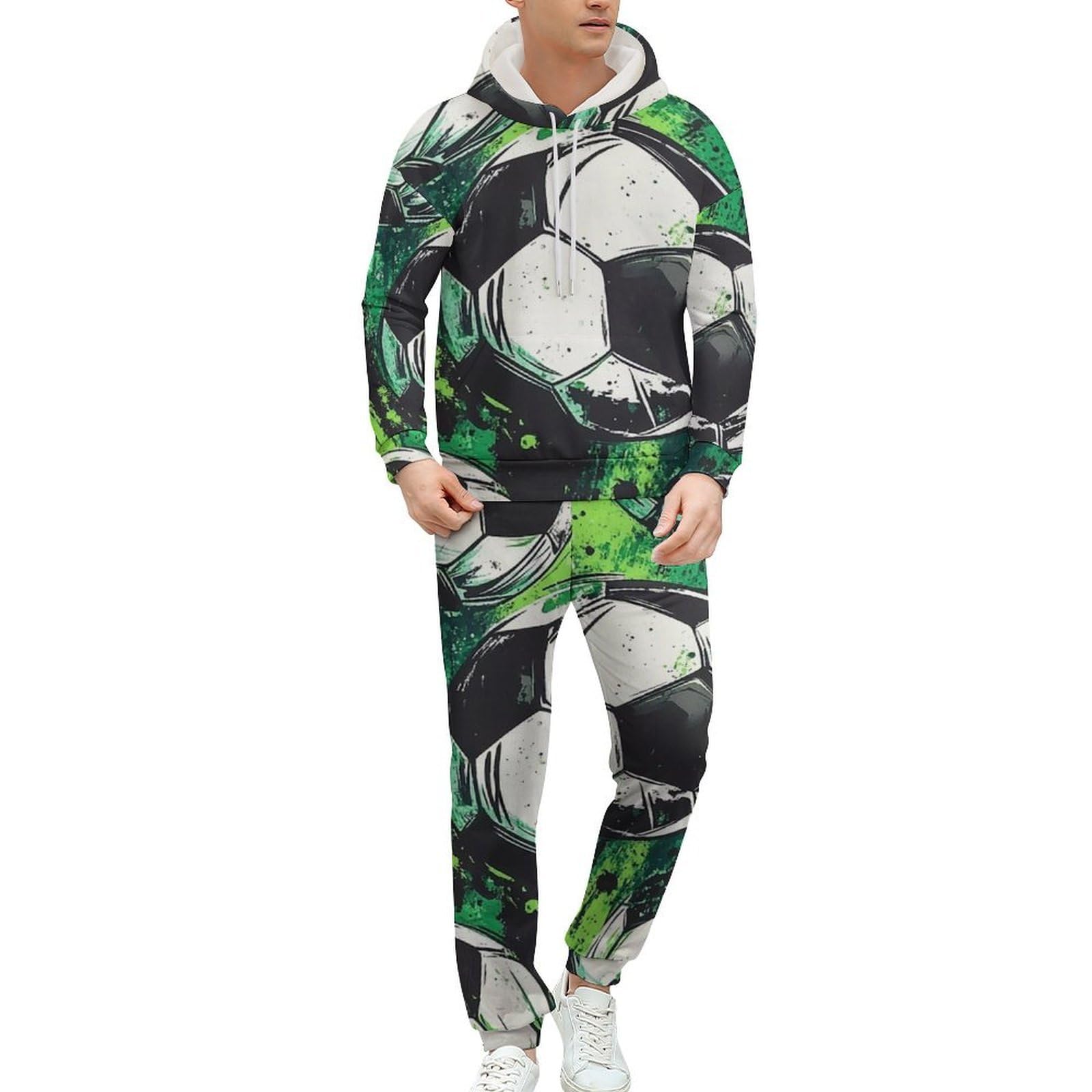 3D fioletowy nadruk męska bluza z kapturem zestaw na co dzień sweter dres, Piłka nożna, XL