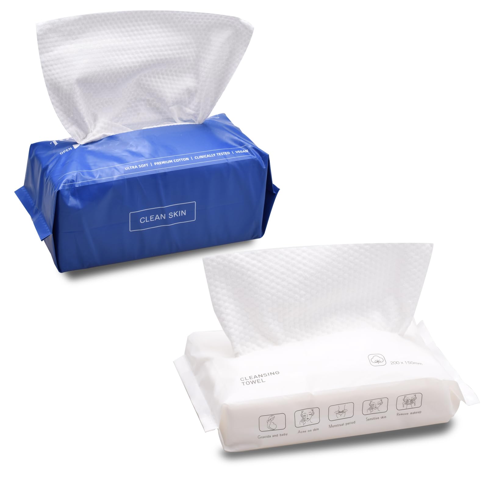 KOME Extra Thick Disposable Face Towels, 80 Count, Large 7.9 x 7.9 in, Soft Dry Facial Tissues for Sensitive Skin, 75gsm, Includes 30 Travel Towels (7.9 x 5.9 i