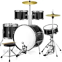 Bateria Instrumento, Bateria Acustica, Bateria Musical, Bateria Acústica 2T Cromada Preto com Banco