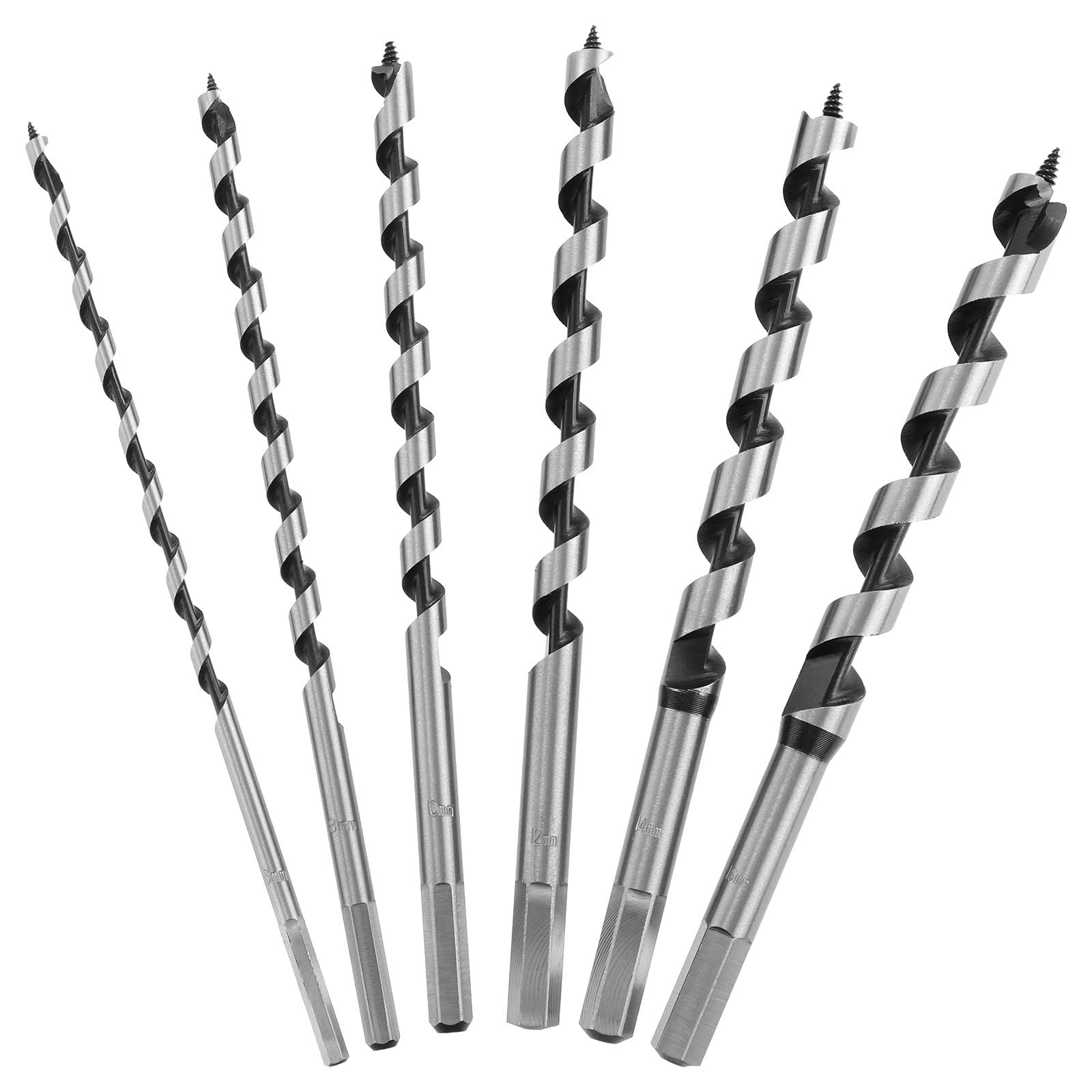 Wood Auger Drill Bit Set 6Pcs 6-18mm x 230mm Hex Shank for Hardwood