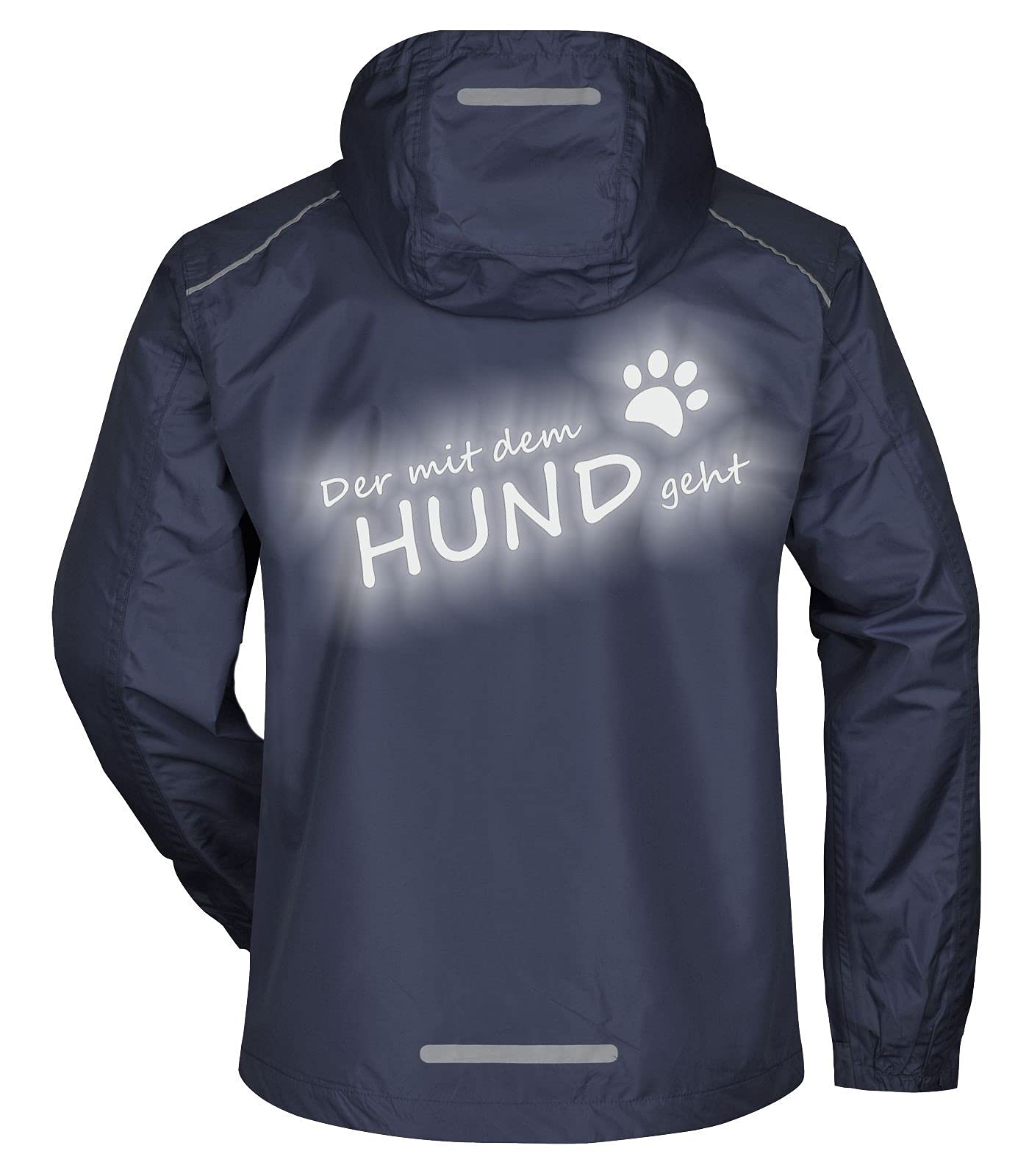 Regenjacke Herren Hund reflektierend | Reflex Rückendruck - Der mit dem Hund geht - wasserdicht 3000 mm Wassersäule, versiegelte Nähte - Geschenk für Hundehalter