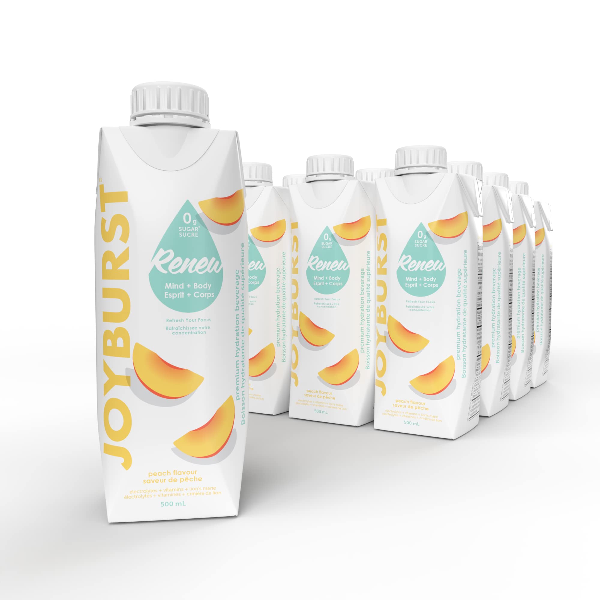 Sugar Free Electrolyte Water, Zero Calorie Hydration Drink, Refresh, Hydrate & Recover, Electrolytes+Vitamin B's + Focus, Comes in Eco-friendly Tetra Pak® packages (12 Packs, Peach)