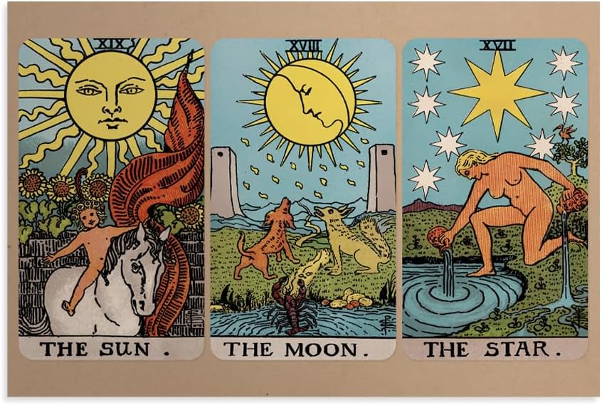 The Moon, Star, and Sun Tarot Cards Poster - [11'' x 17'']