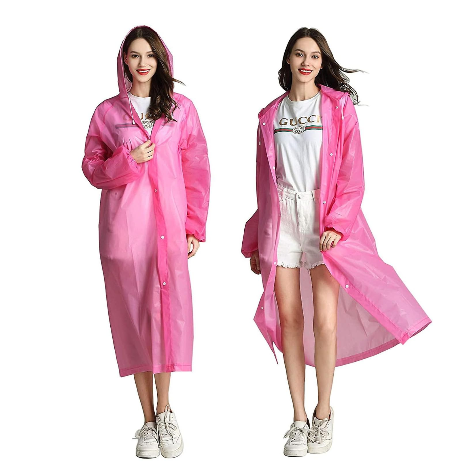 Ntek Unisex Pink Rain Poncho Waterproof Raincoat | Reusable Rain Poncho | Rain Coat With Hoods And Sleeves | Emergency Rainwear | Lightweight Eva Rainwear | Rain Ponchos For Men And Women Adults