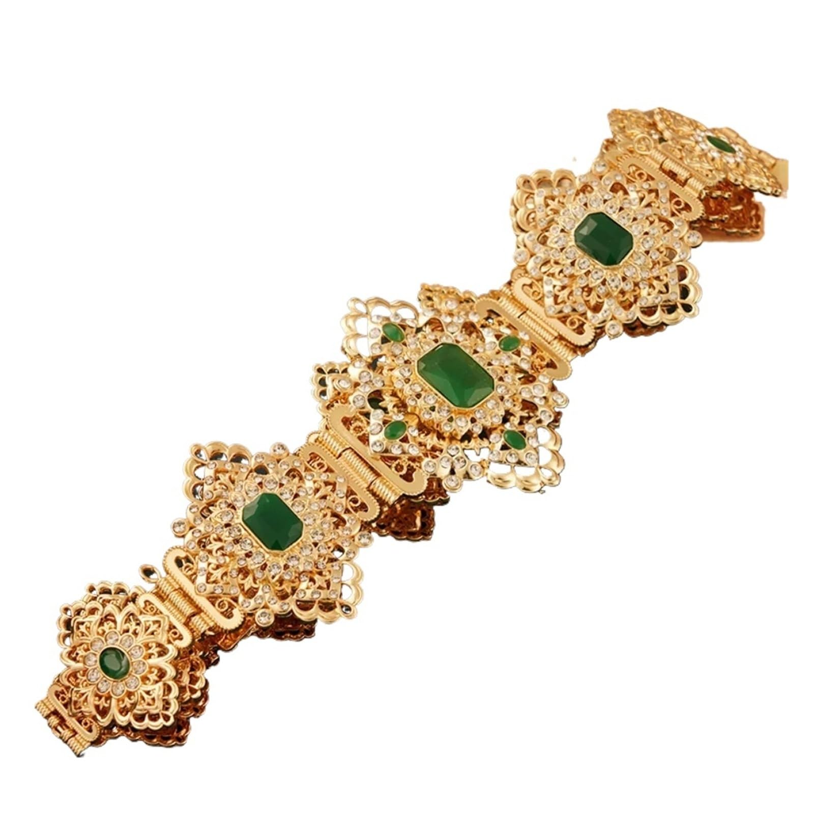 Cinturón de caftán marroquí para mujer, chapado en oro, con diamantes de imitación para boda, cadena de cintura larga