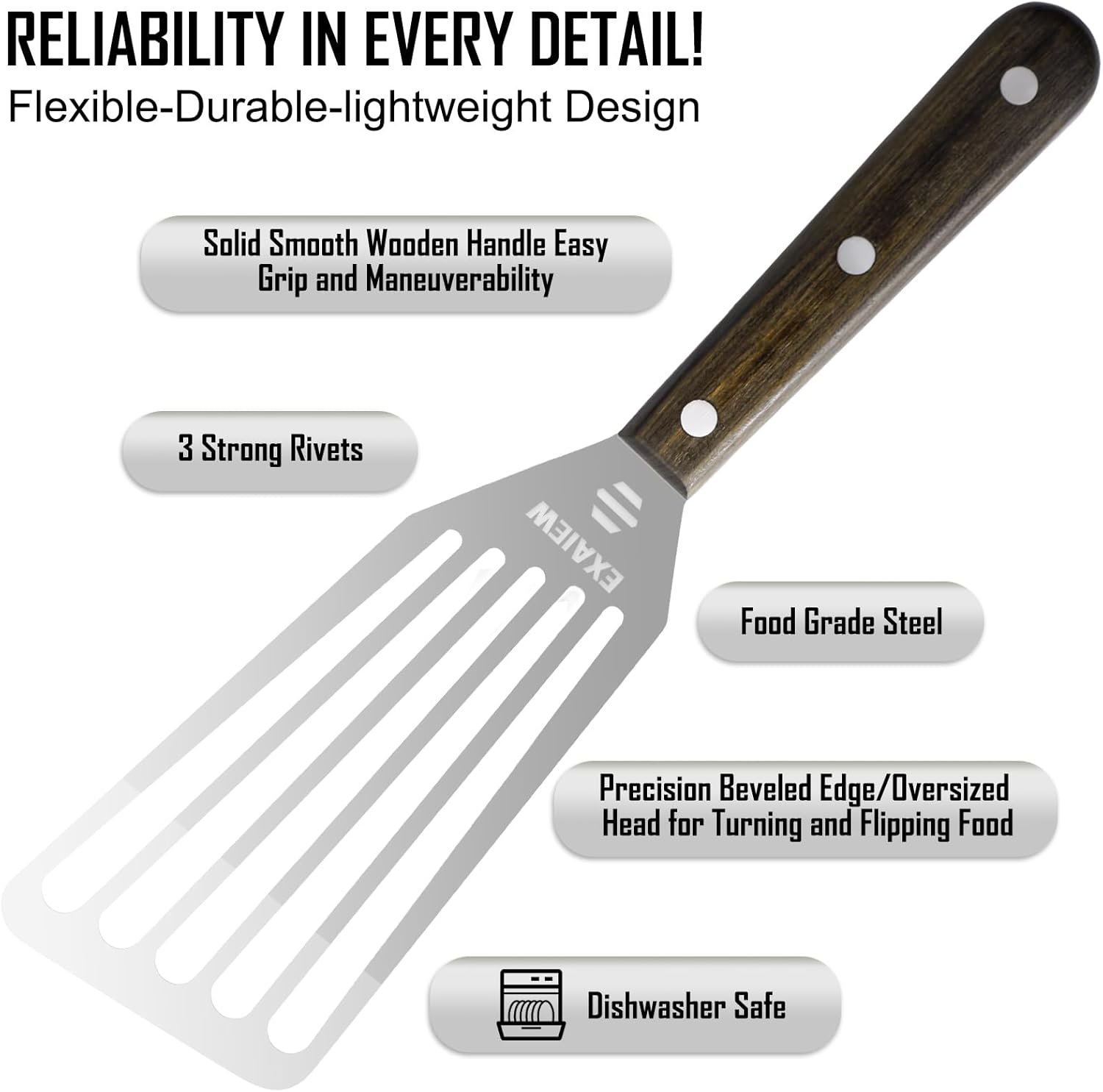 2 Pack Fish Spatula Stainless Steel, Flexible Fish Turner Spatula Perfect for Flipping Eggs, Burgers and Baking, Durable Lightweight Metal Kitchen Slotted Turner for Cooking & BBQ, Christmas gifts