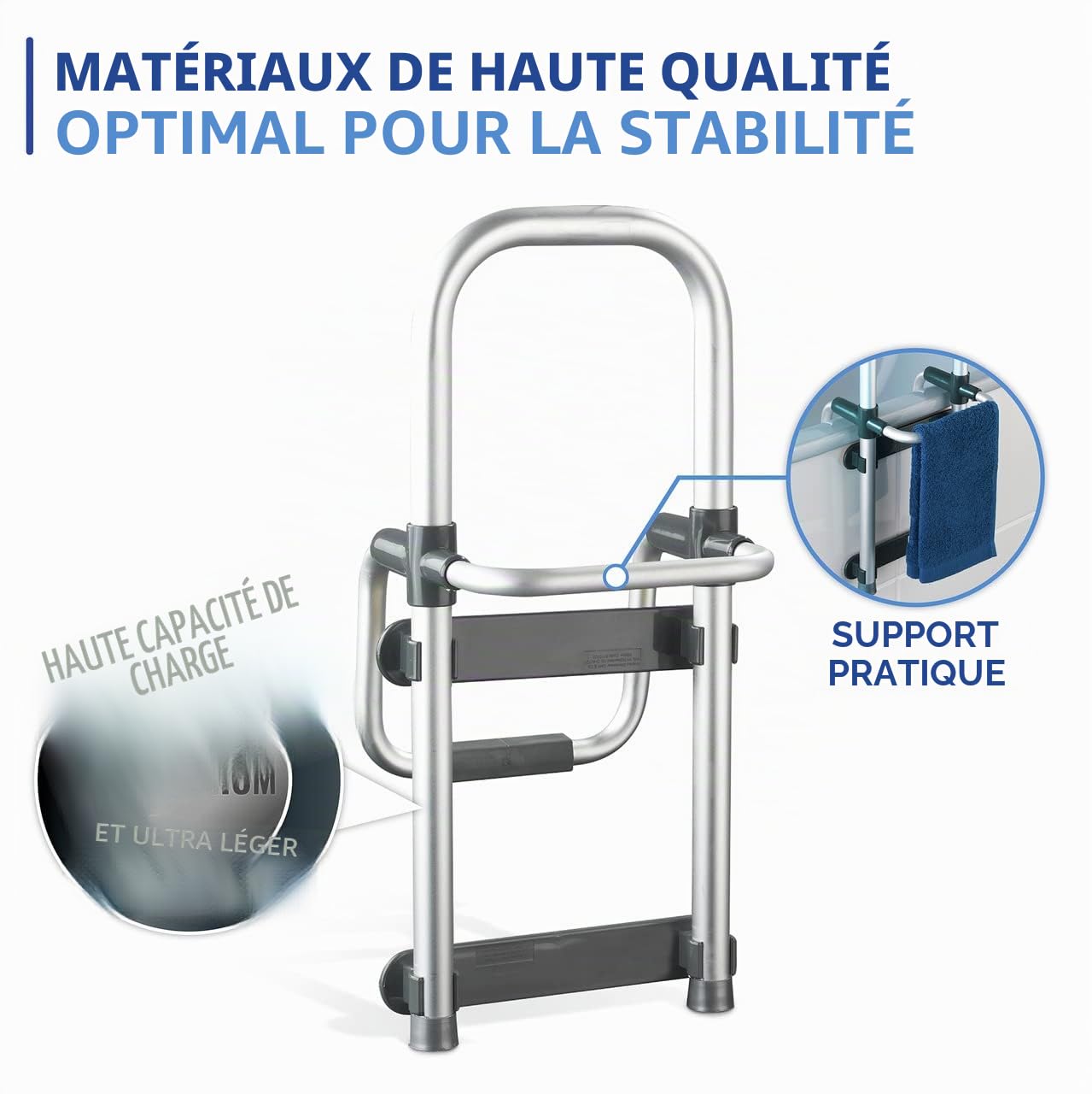 WENKO Maximex Aide à l'accès à la Baignoire Secura, Montage Facile, supporte jusqu'à 150 kg, en Aluminium résistant et Plastique Stable, argenté