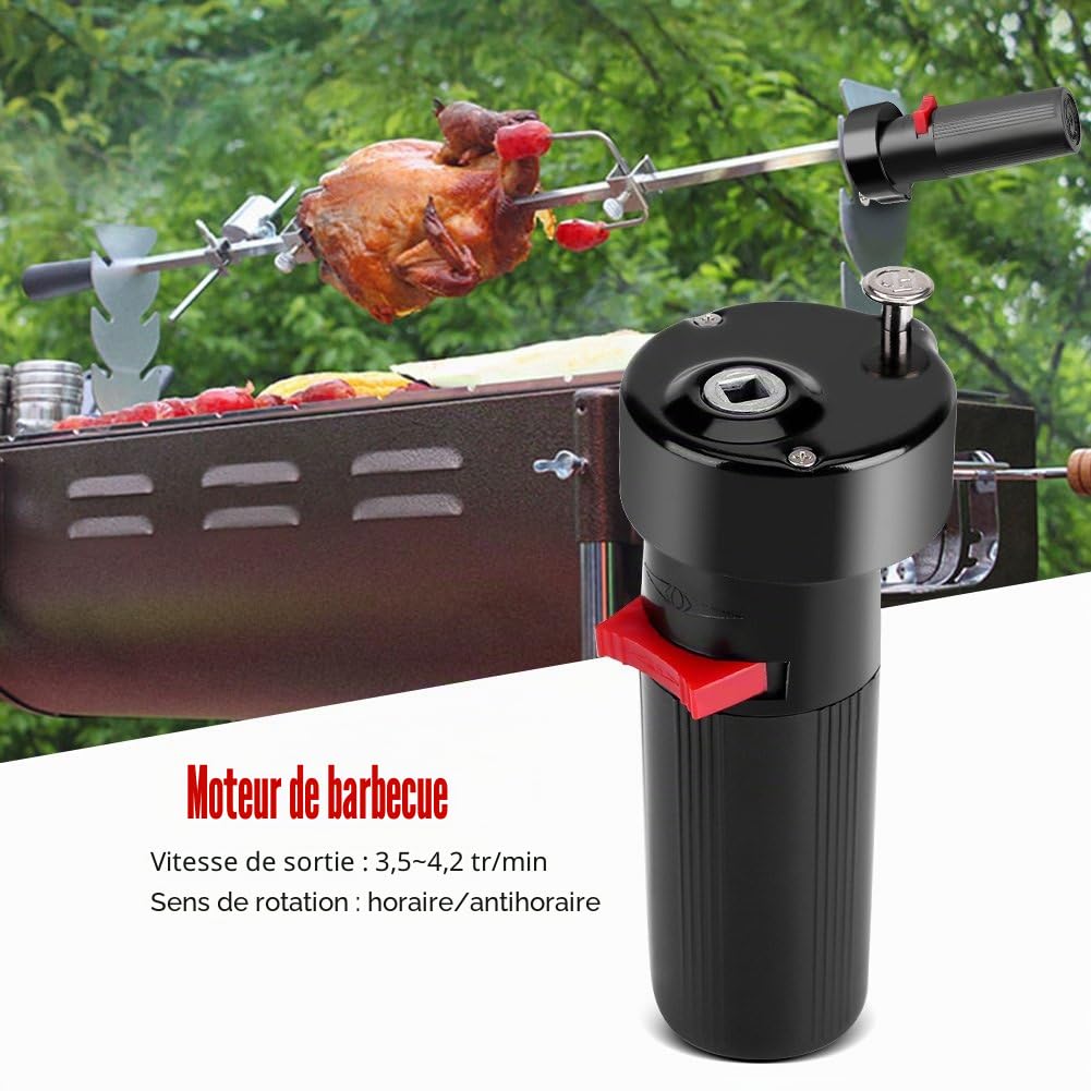 MAGT Moteur de Barbecue, Moteur Électrique Tourne Broche Rôtissoire Barbecue Alimenté par Batterie de Taille D CC 1,5 V (Couleur: Noir)