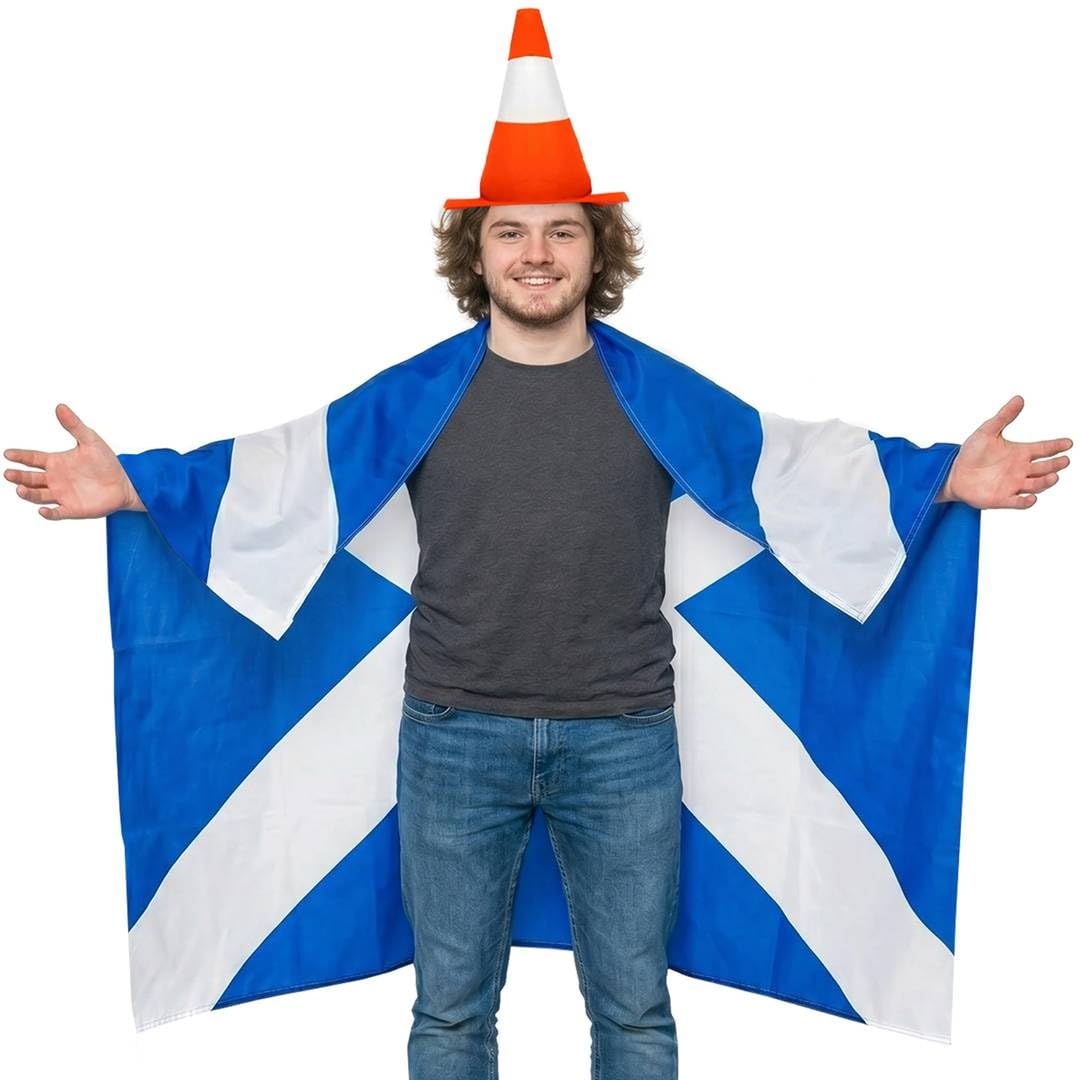 Scotland World Cup Outfit Wearable Scottish Flag Cape Traffic Cone Hat Fancy Dress Football Fan Costume Festival Supporter Set Tartan Theme Party Accessories